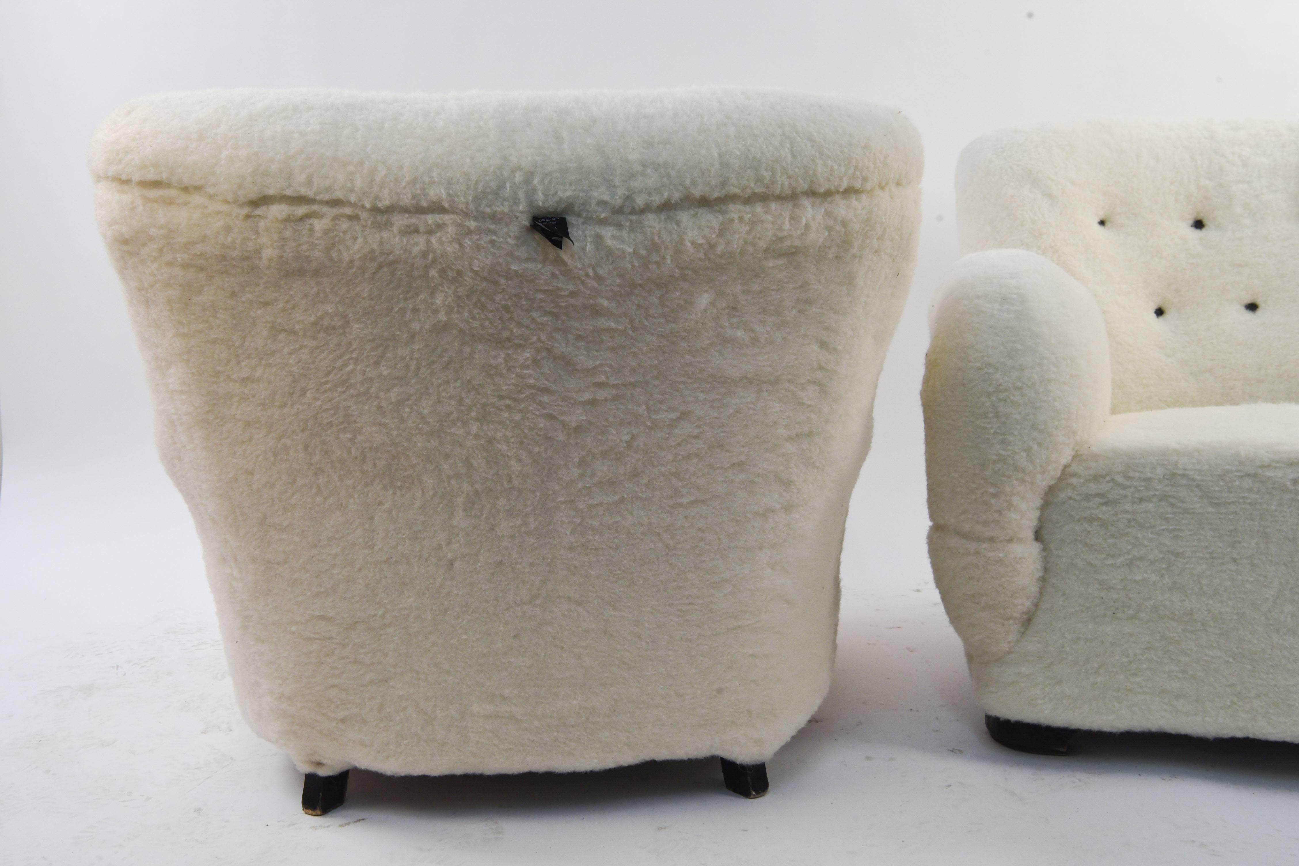 Pair of Danish Easy Chairs Upholstered in Lamb's Wool 5