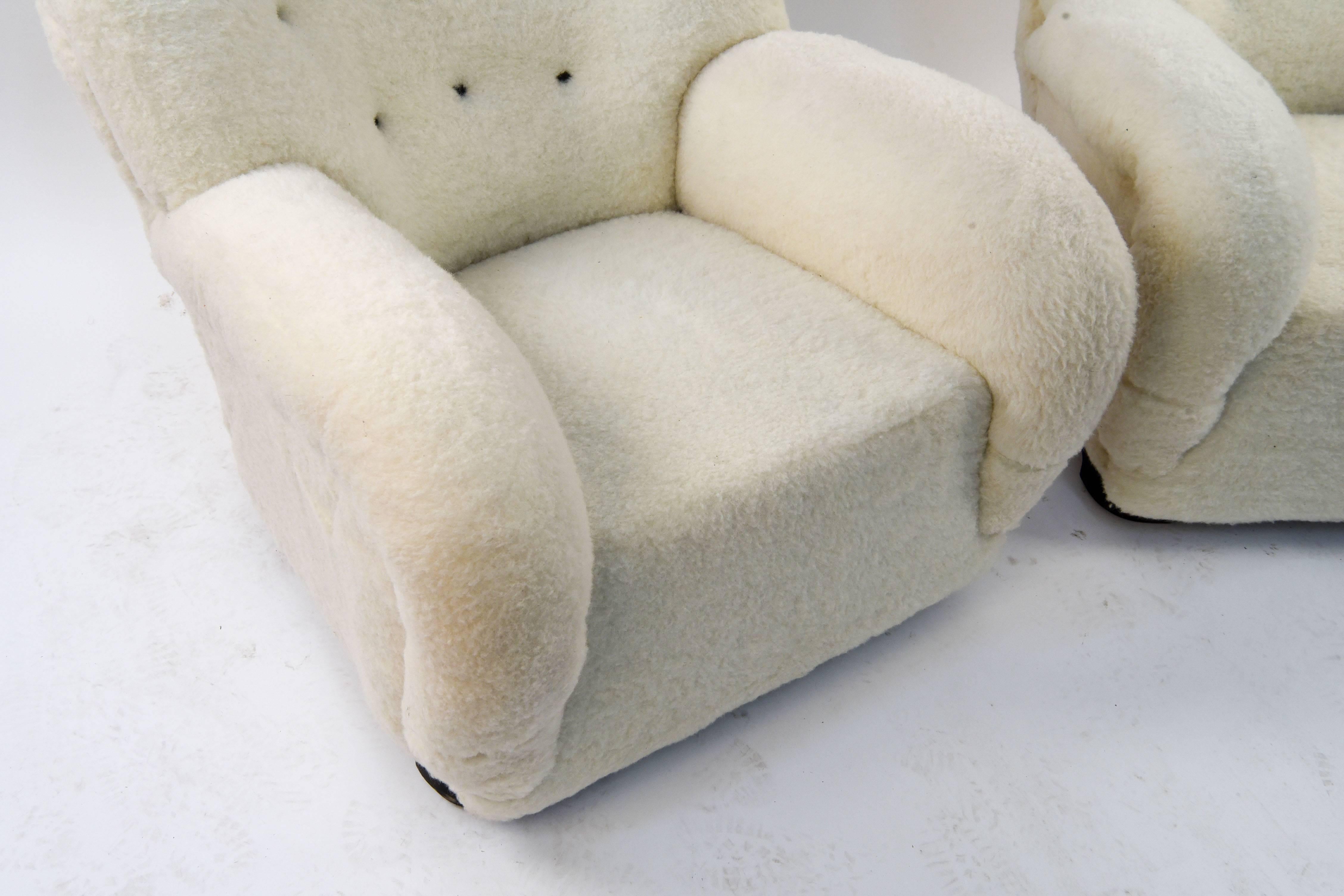 Pair of Danish Easy Chairs Upholstered in Lamb's Wool In Excellent Condition In Norwalk, CT