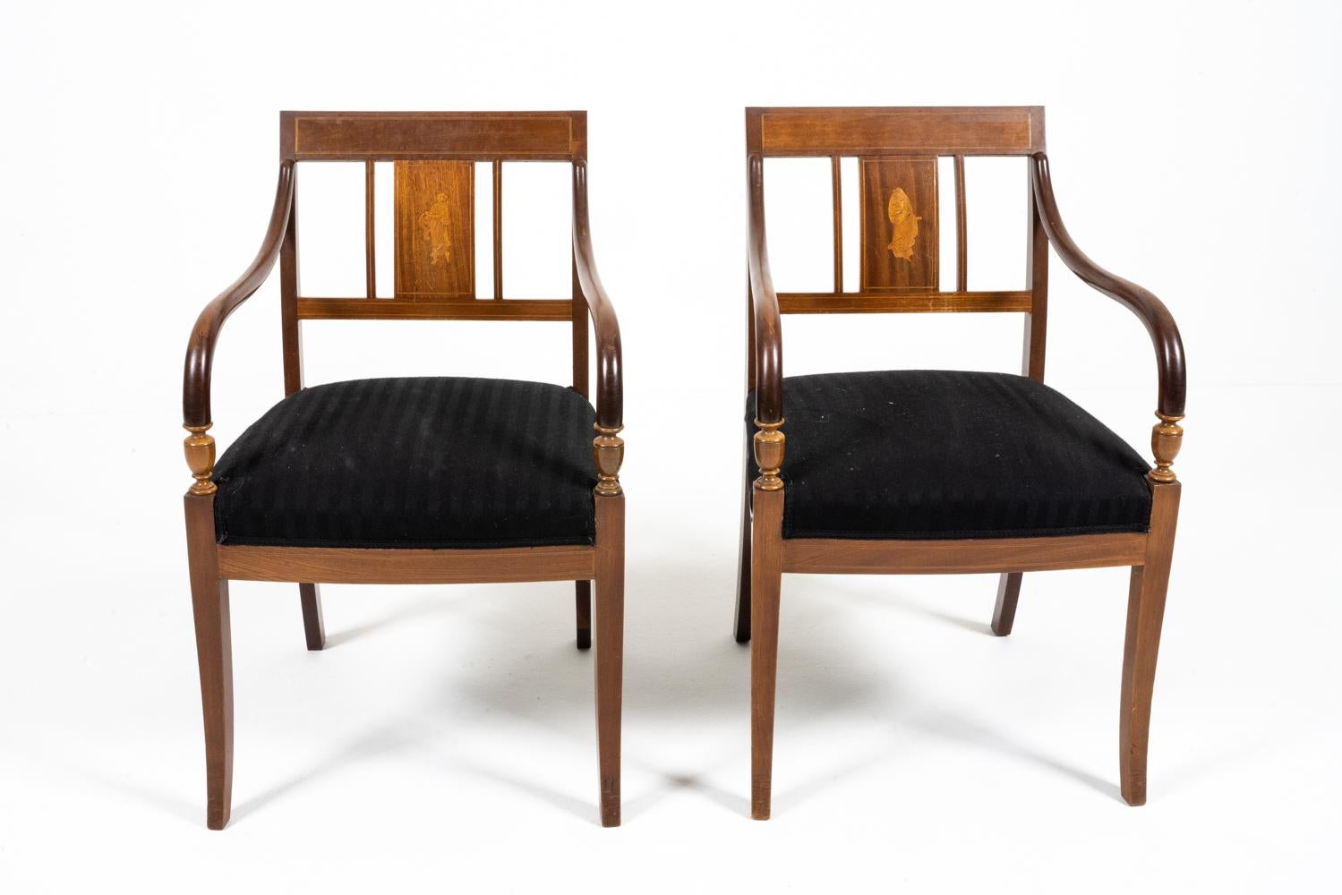 Pair of Danish Empire-Style Inlaid Mahogany Armchairs In Good Condition In Norwalk, CT