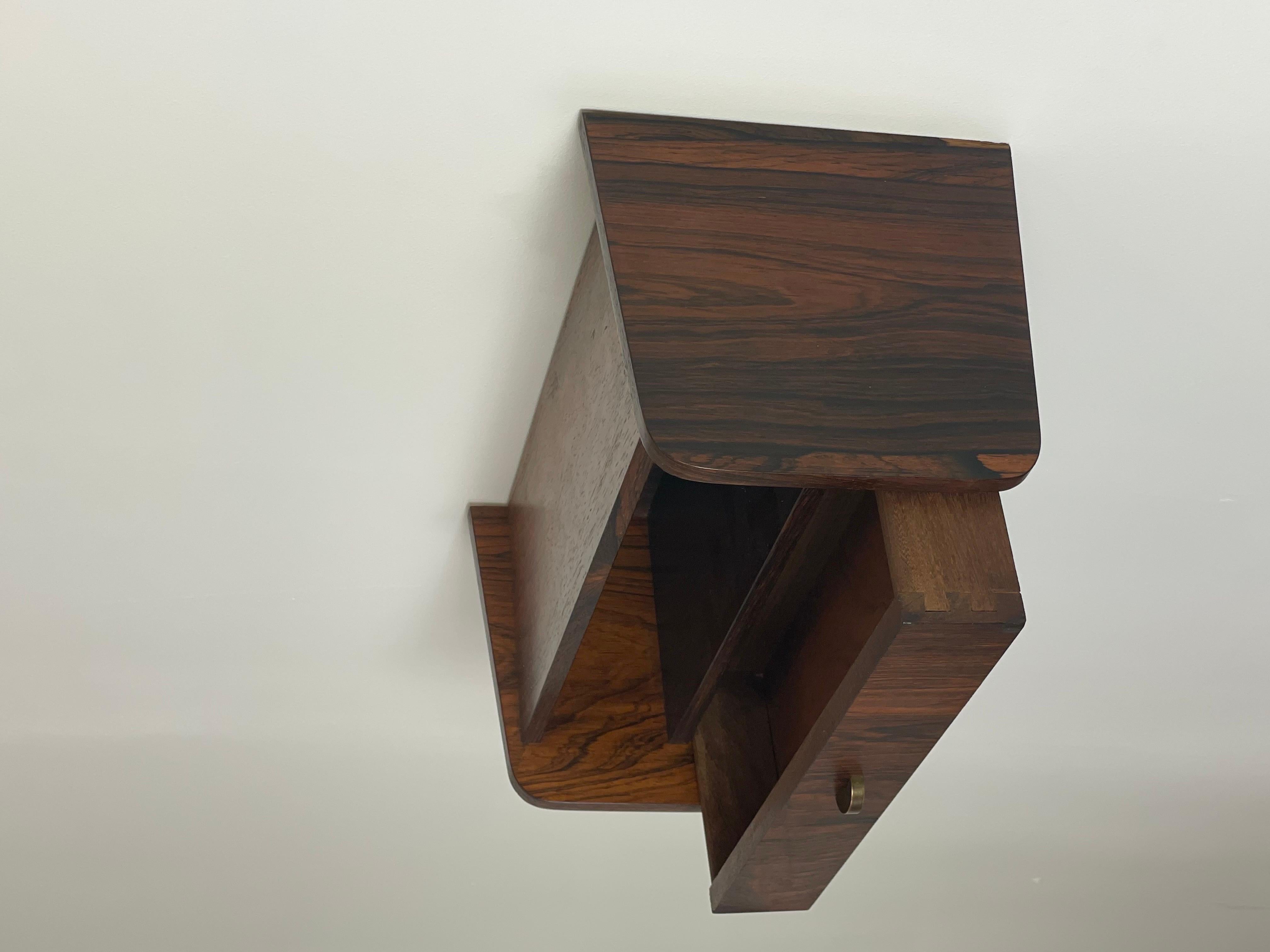 Brass Pair of Danish Floating Night Stands in Rosewood