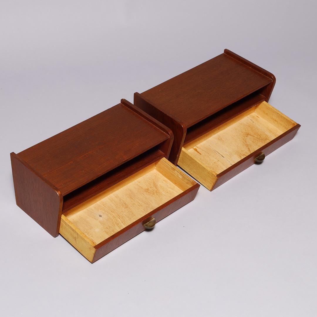 Brass Pair of Danish Floating Night Stands in Teak 1960s MCM For Sale