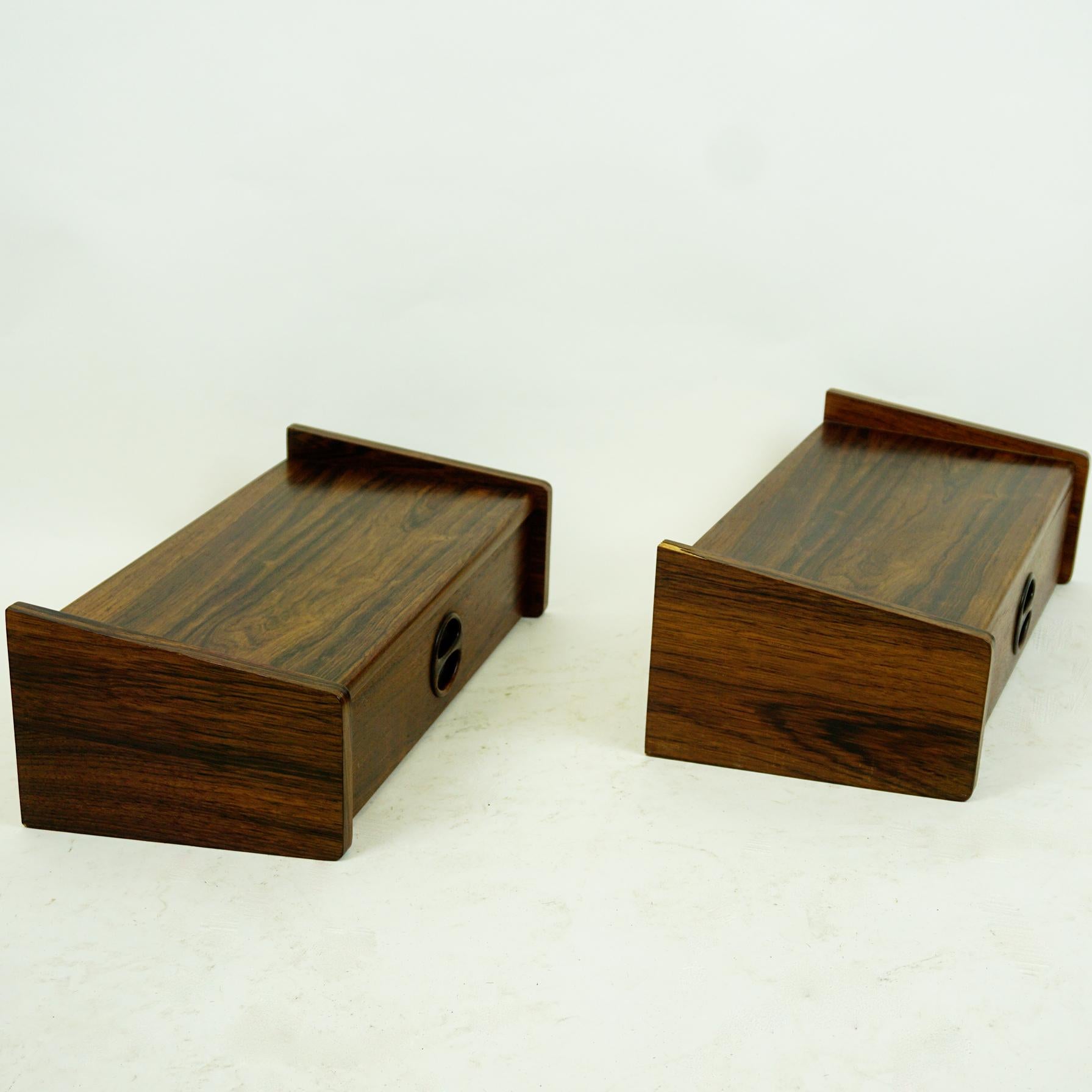 Scandinavian Modern Pair of Danish Floating Rosewood Nightstands with Drawers from the 1960s