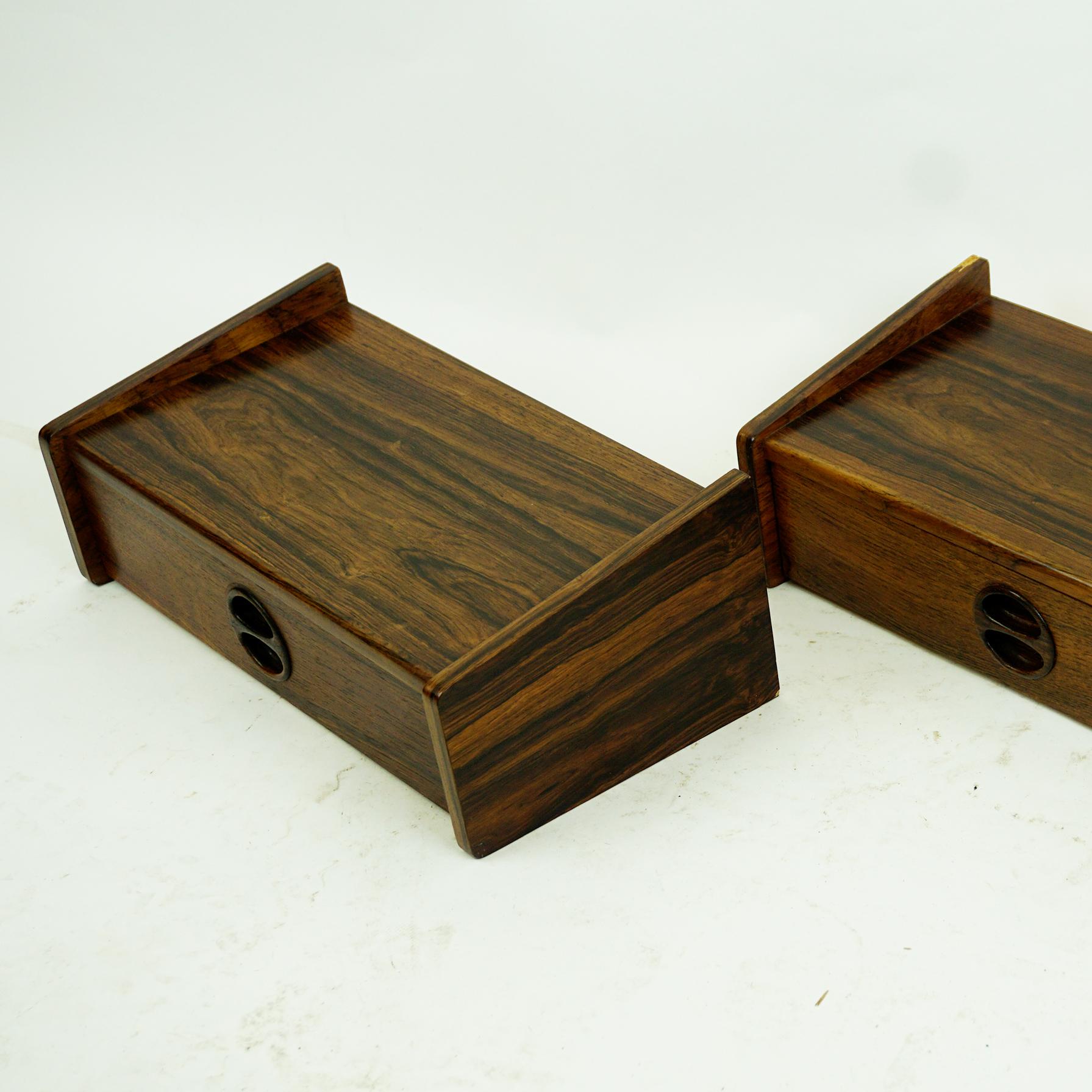 Pair of Danish Floating Rosewood Nightstands with Drawers from the 1960s 3