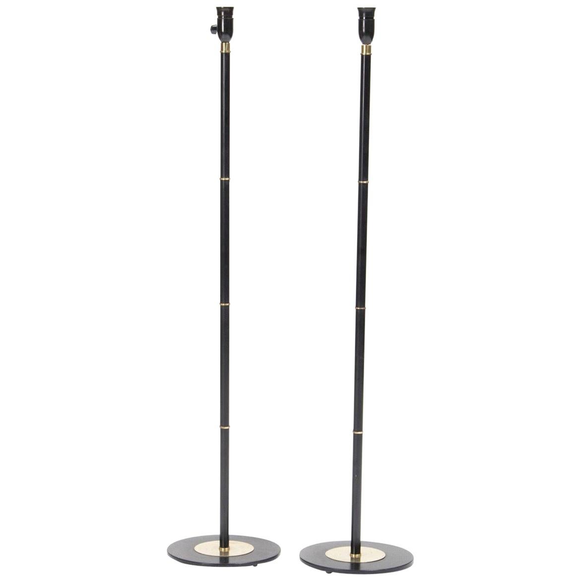 Pair of Danish Floor Lamps, Black Lacquer/Brass, Denmark, 1960 For Sale