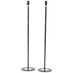 Pair of Danish Floor Lamps, Black Lacquer/Brass, Denmark, 1960
