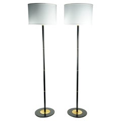 Pair of Danish Floor Lamps, black lacquered with brass details, Denmark 1960