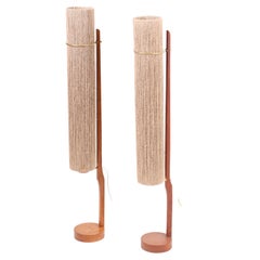 Pair of Danish Floor Lamps in Teak and Rope, 1950s