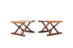 Pair of  Danish Folding Stools in Teak and Leather 1960s