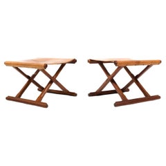 Used Pair of  Danish Folding Stools in Teak and Leather 1960s