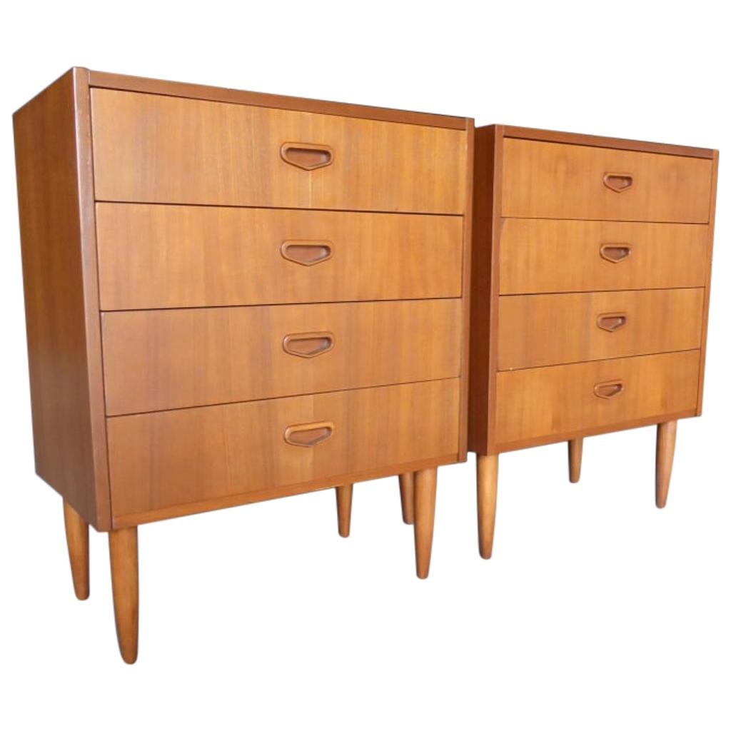 Pair of Danish Four-Drawer Teak Wood Bedside Chests, circa 1960s