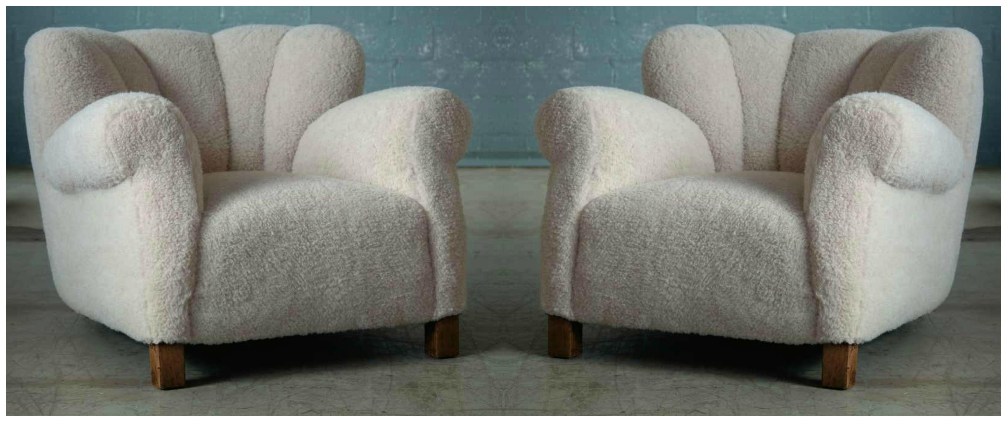 Pair of Danish Fritz Hansen Model 1518 Large Size Club Chair in Lambswool, 1940s 4