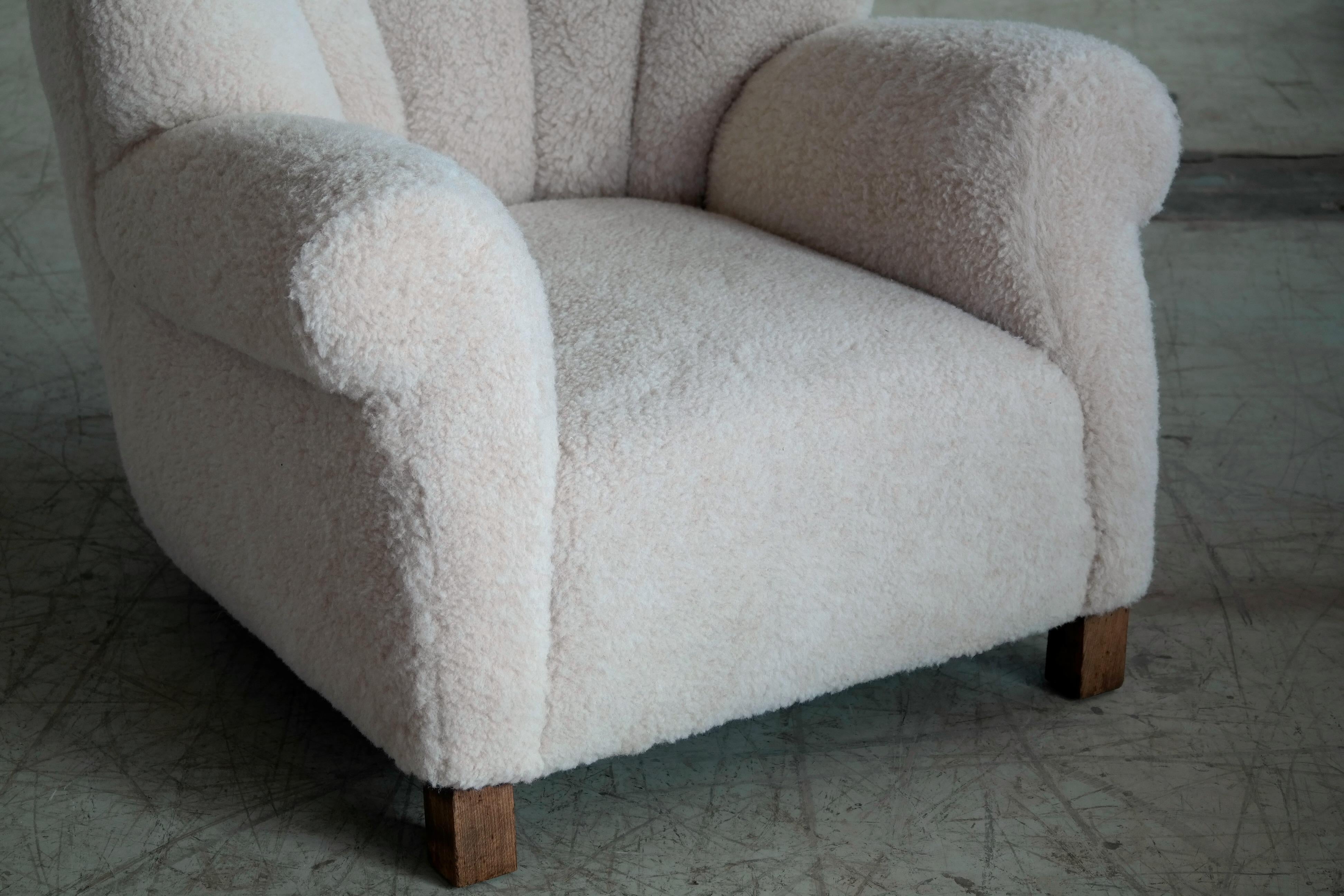 Wool Pair of Danish Fritz Hansen Model 1518 Large Size Club Chair in Lambswool, 1940s