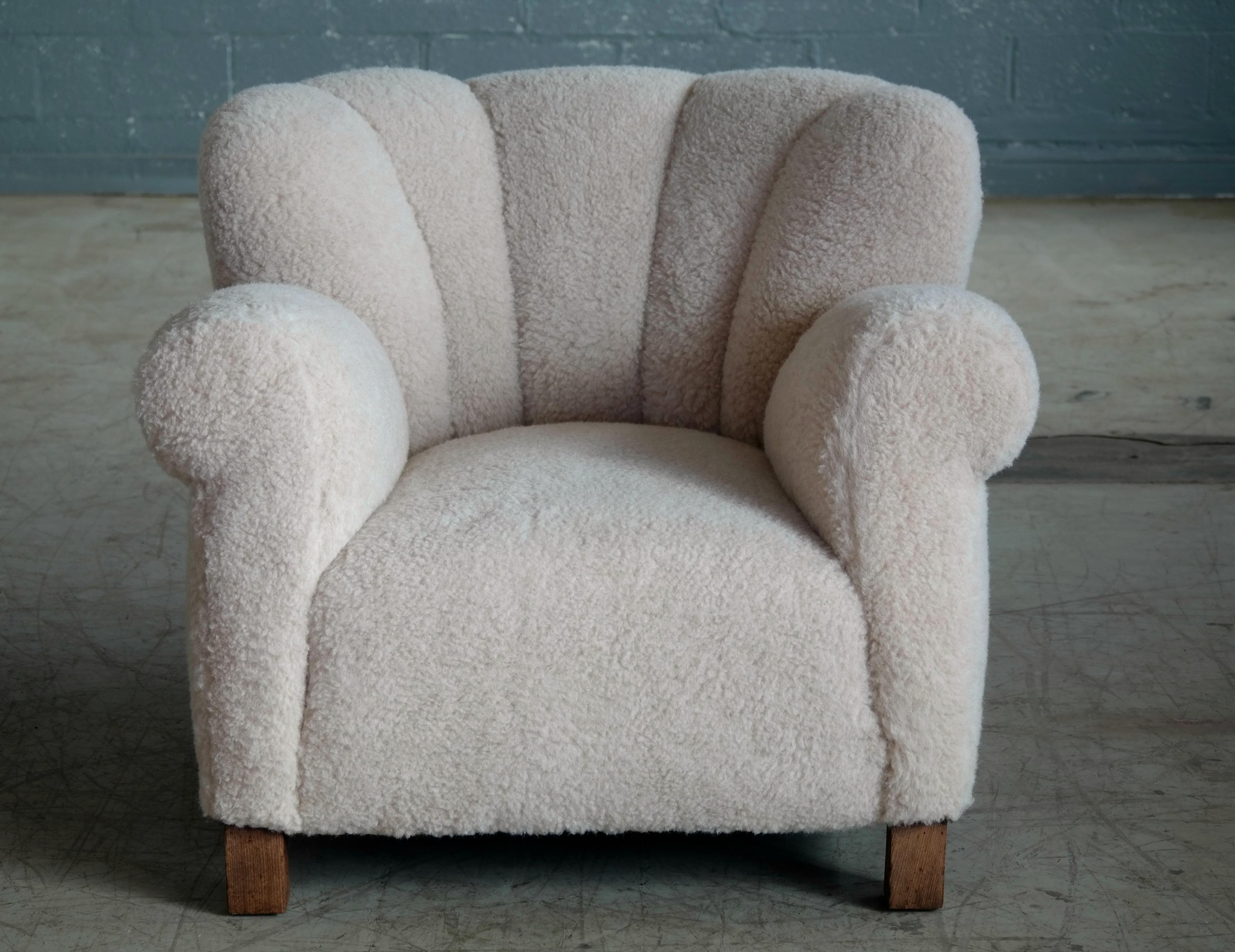 Pair of Danish Fritz Hansen Model 1518 Large Size Club Chair in Lambswool, 1940s 1