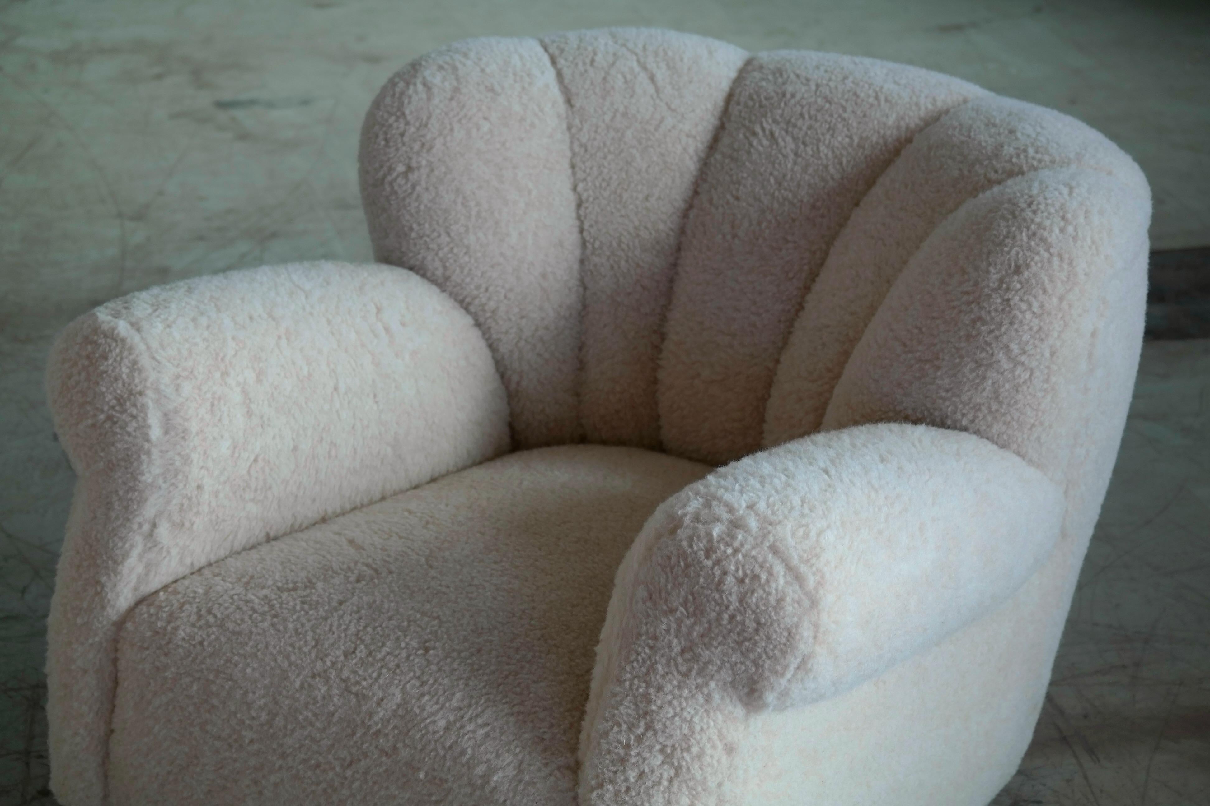 Pair of Danish Fritz Hansen Model 1518 Large Size Club Chair in Lambswool, 1940s 2
