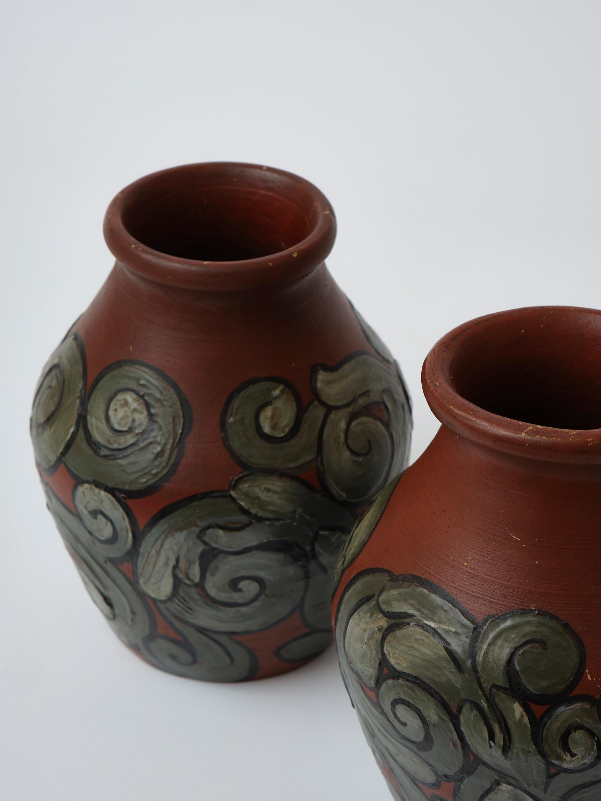 Pair of Danish hand made earthenware Art Nouveau style vases 5