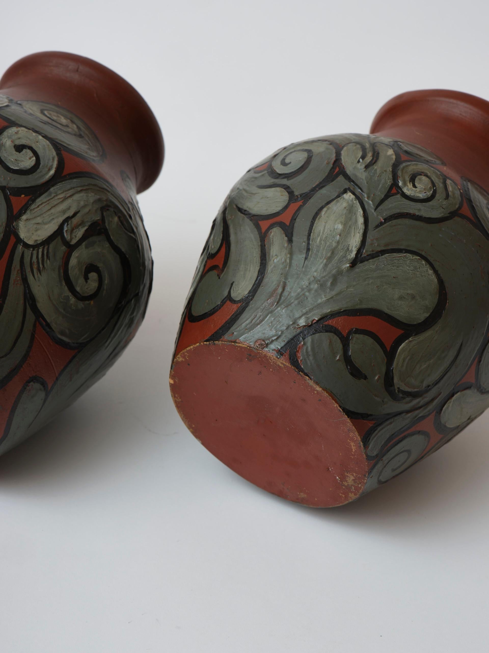 Pair of Danish hand made earthenware Art Nouveau style vases 7