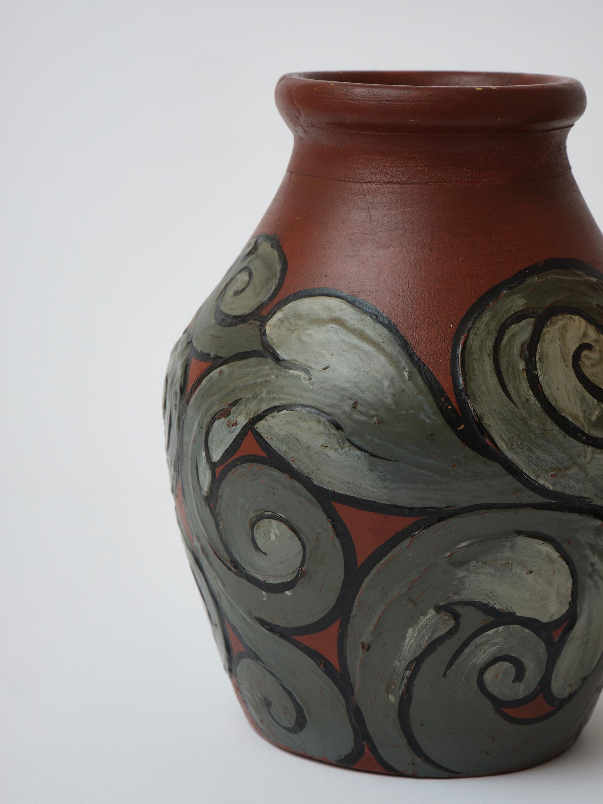 20th Century Pair of Danish hand made earthenware Art Nouveau style vases