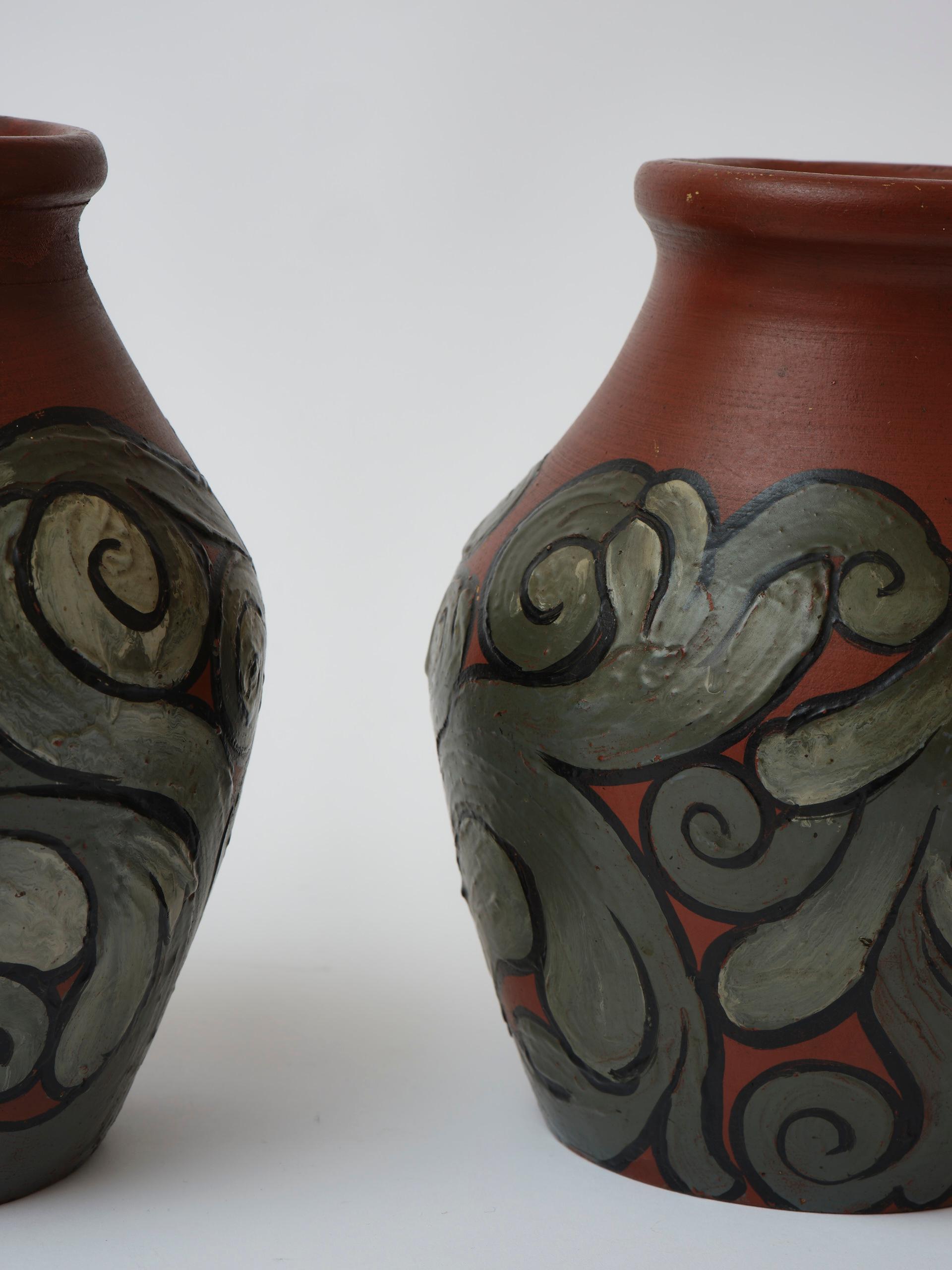 Pair of Danish hand made earthenware Art Nouveau style vases 1