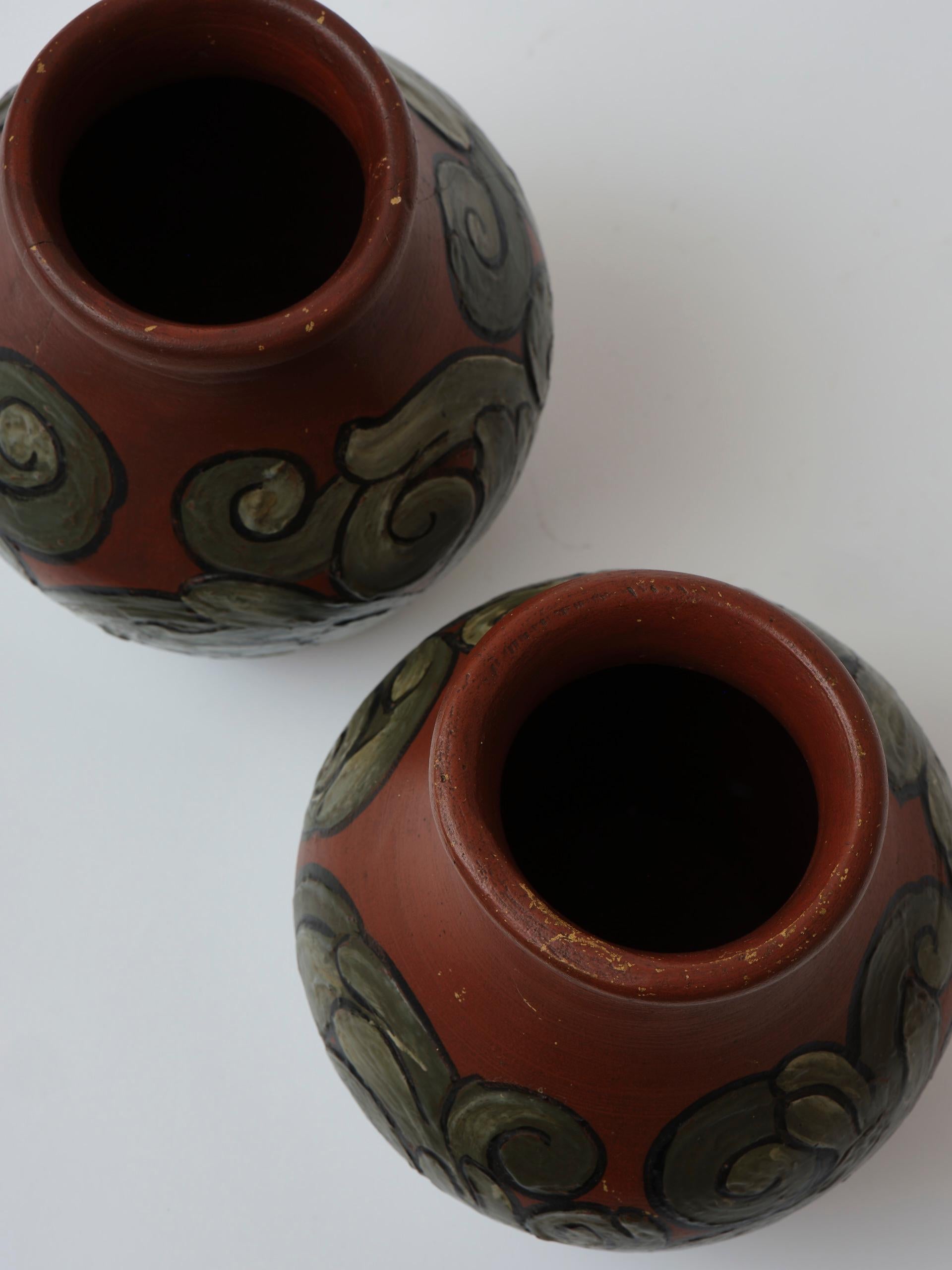 Pair of Danish hand made earthenware Art Nouveau style vases 3