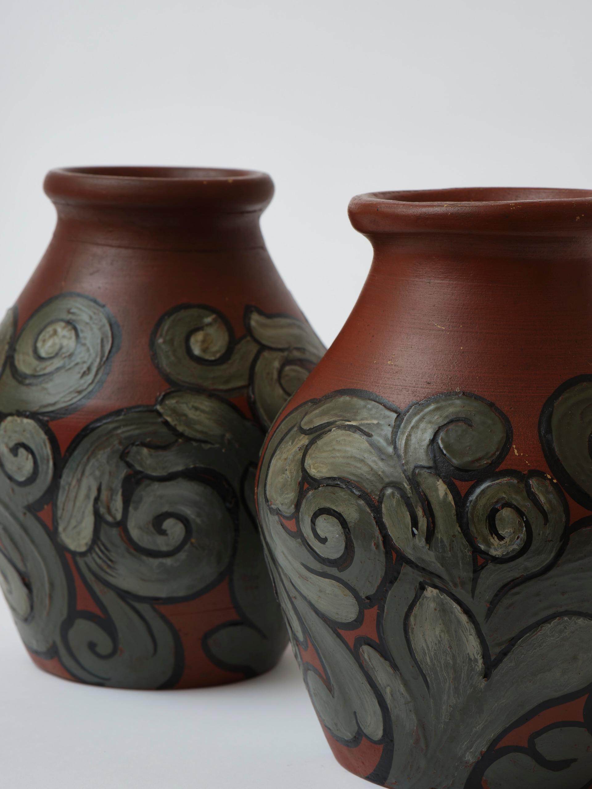 Pair of Danish hand made earthenware Art Nouveau style vases 4