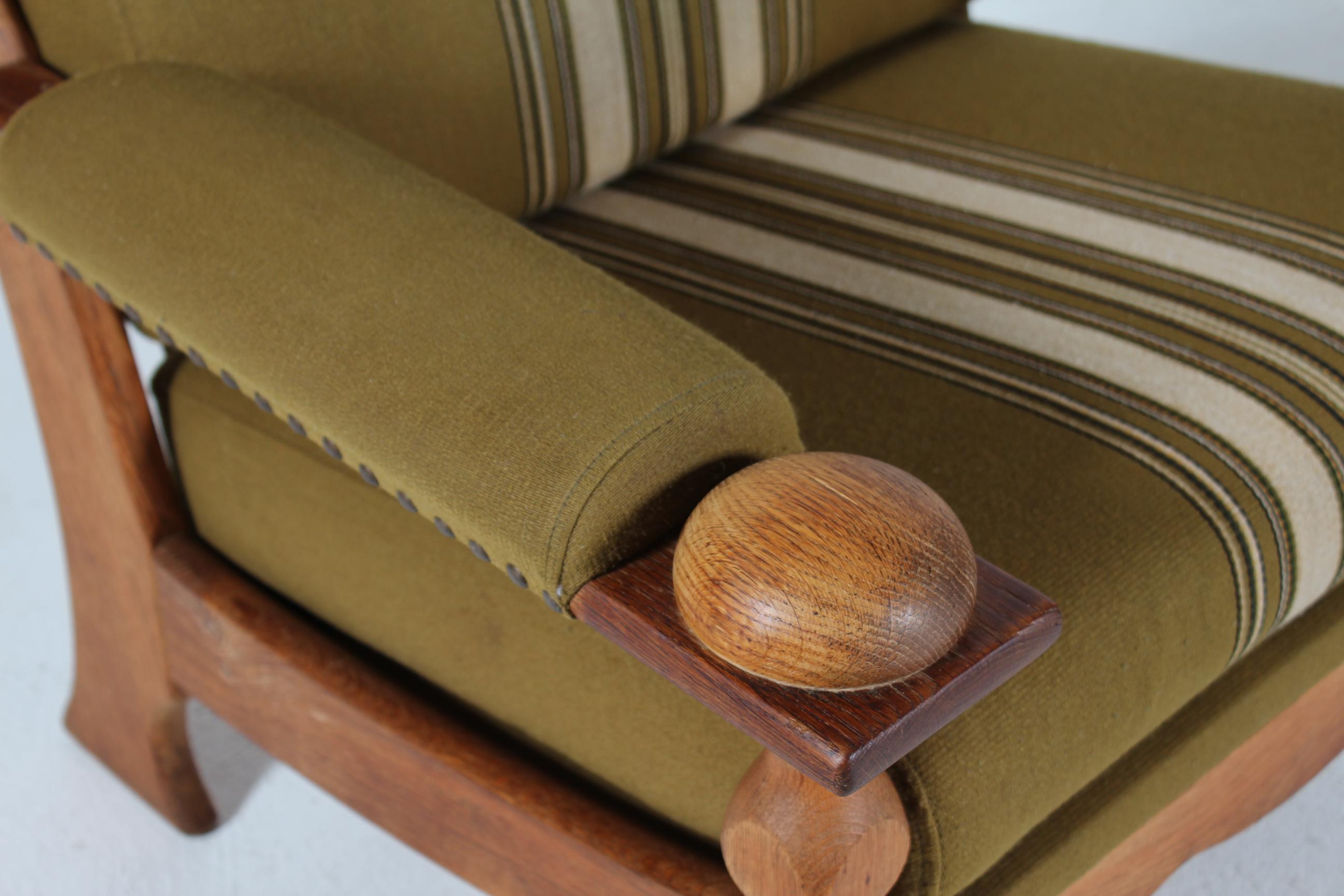 Pair of Danish Henning Kjærnulf Lounge Chairs of Solid Oak + Original Wool 1970s For Sale 4
