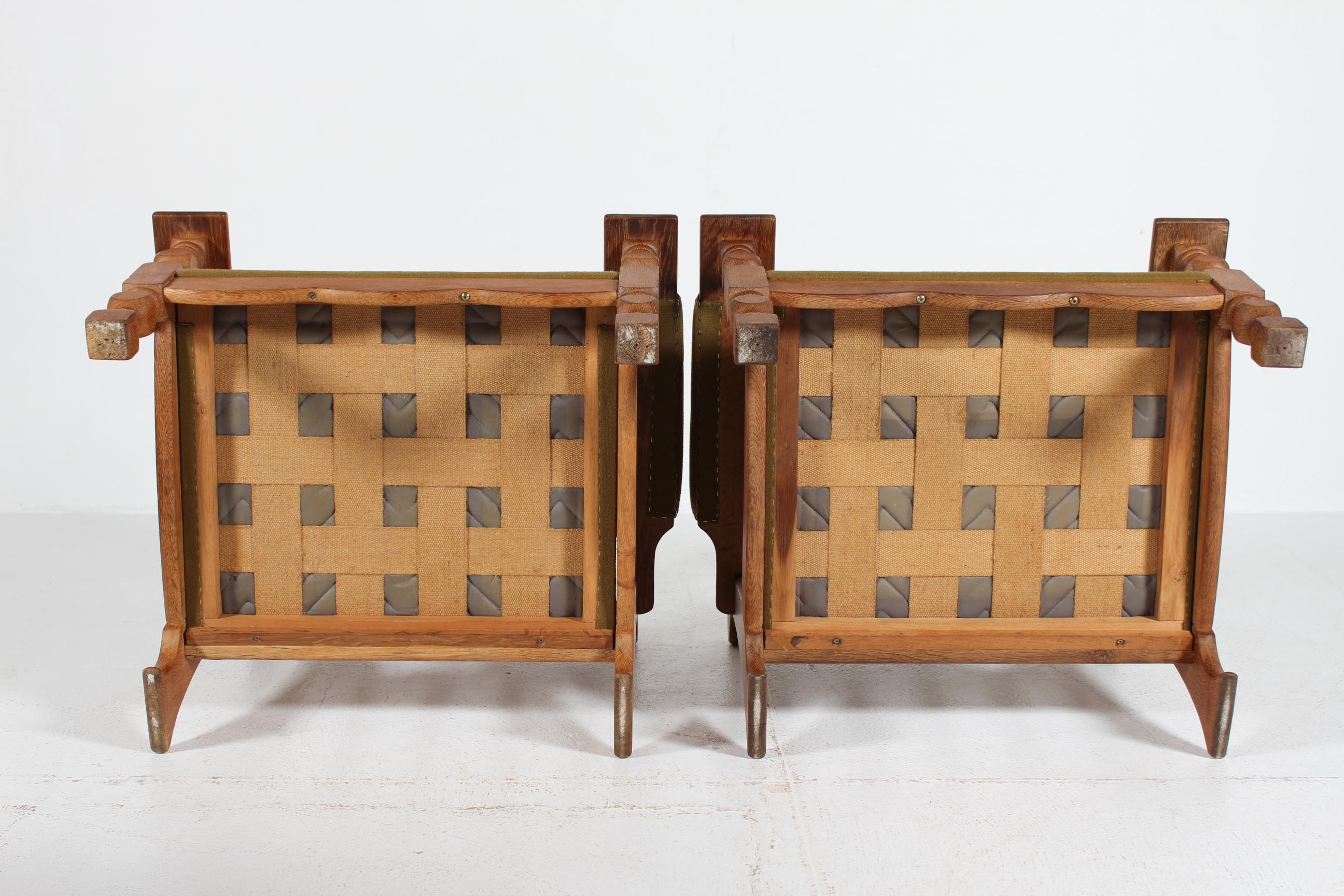 Pair of Danish Henning Kjærnulf Lounge Chairs of Solid Oak + Original Wool 1970s For Sale 7