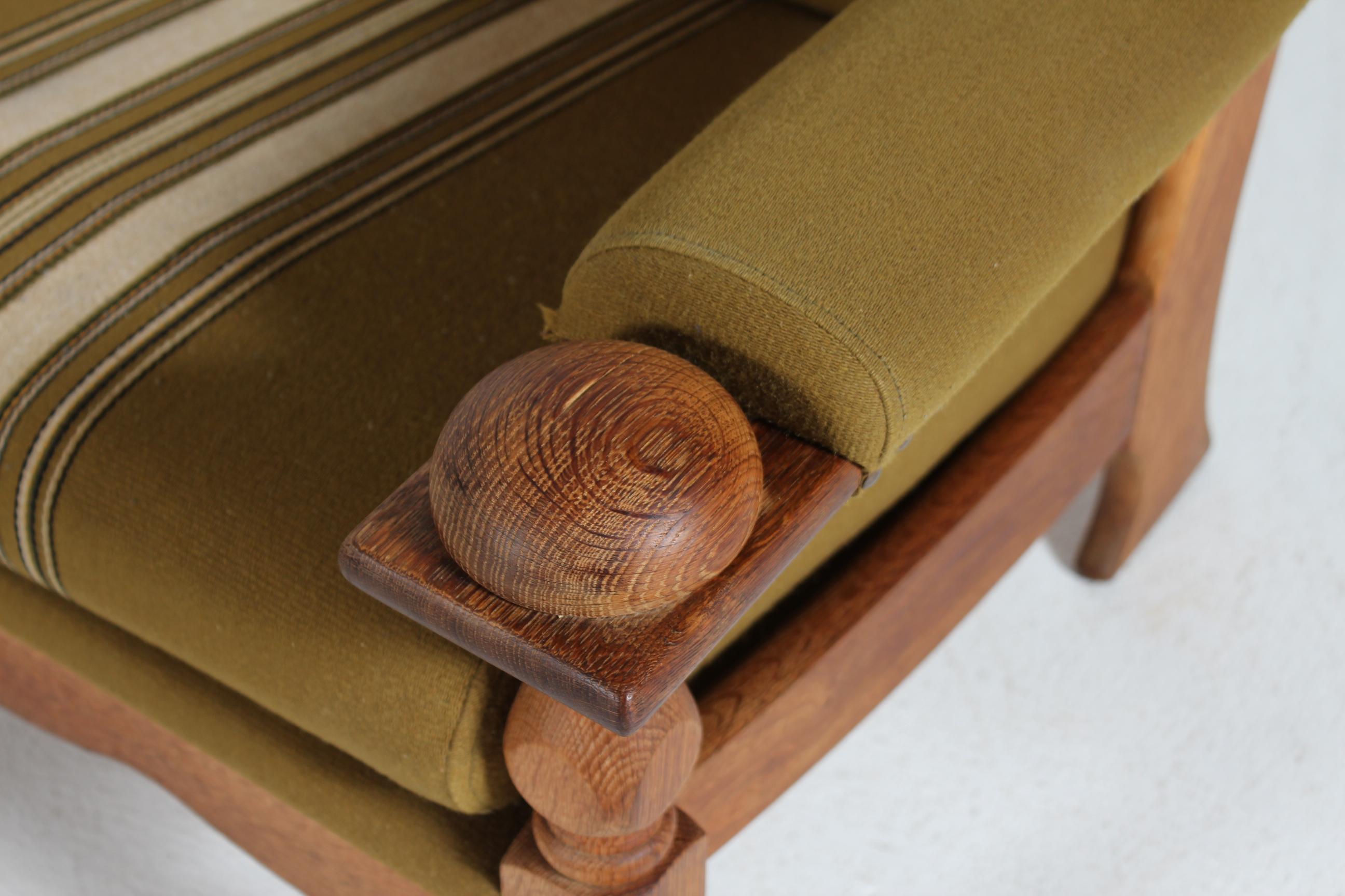 Pair of Danish Henning Kjærnulf Lounge Chairs of Solid Oak + Original Wool 1970s For Sale 3