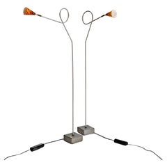 Pair of Danish Herstal Steel & Glass Floor Standing Lamps, Touch Light