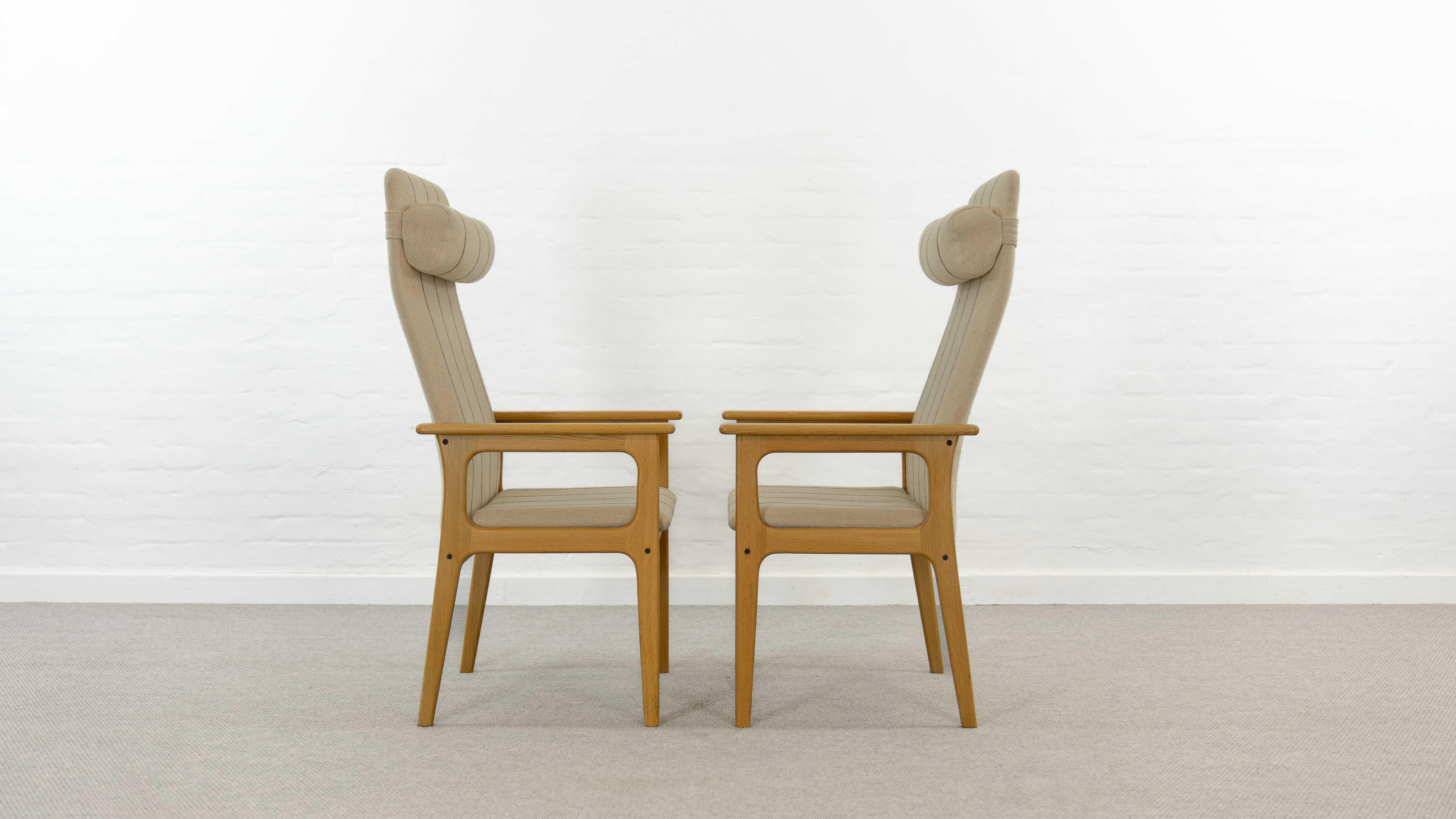 Wool Pair of danish Highback Chairs by Domus Danica in oakwood For Sale