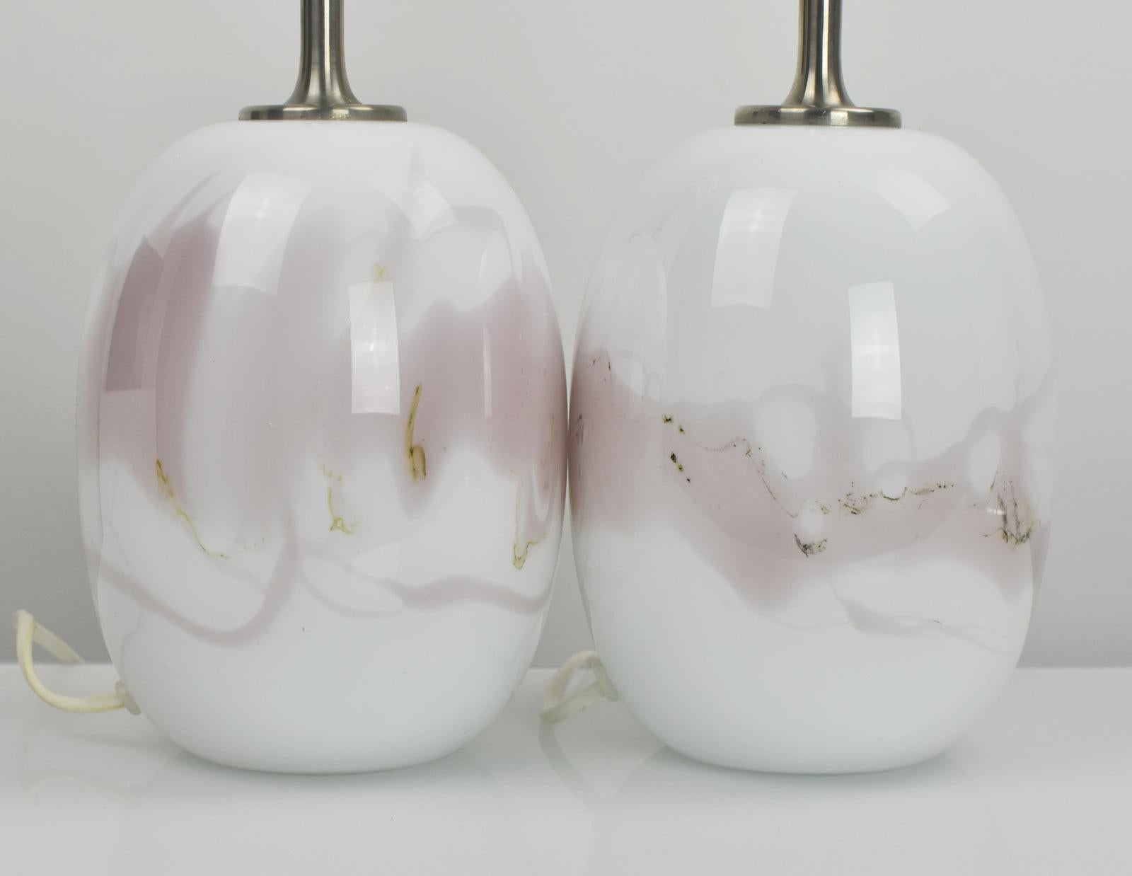 Hand-Crafted Pair of Danish Holmegaard Sakura Lamps in Opaline Glass by Michael Bang For Sale
