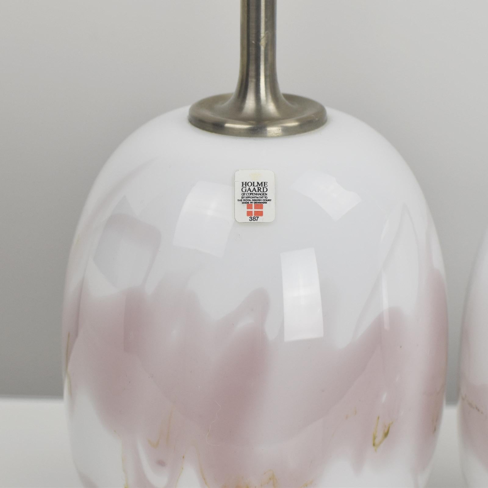 Blown Glass Pair of Danish Holmegaard Sakura Lamps in Opaline Glass by Michael Bang For Sale