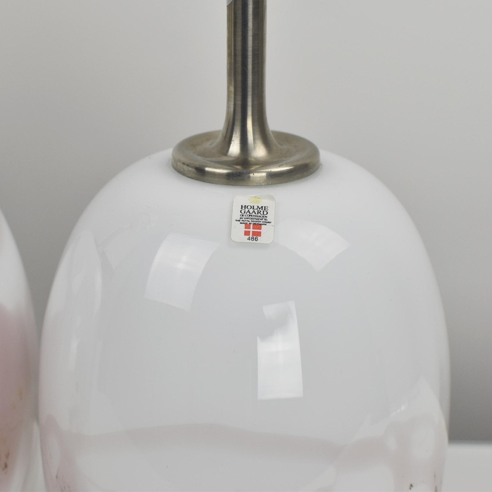 Pair of Danish Holmegaard Sakura Lamps in Opaline Glass by Michael Bang For Sale 1