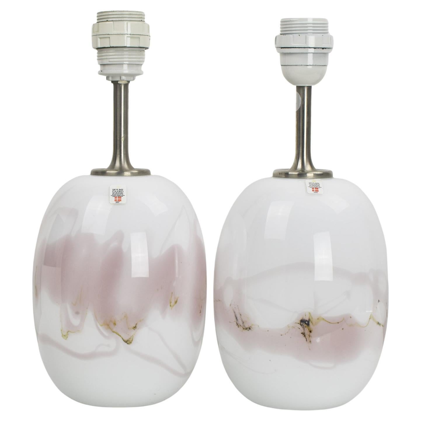 Pair of Danish Holmegaard Sakura Lamps in Opaline Glass by Michael Bang For Sale
