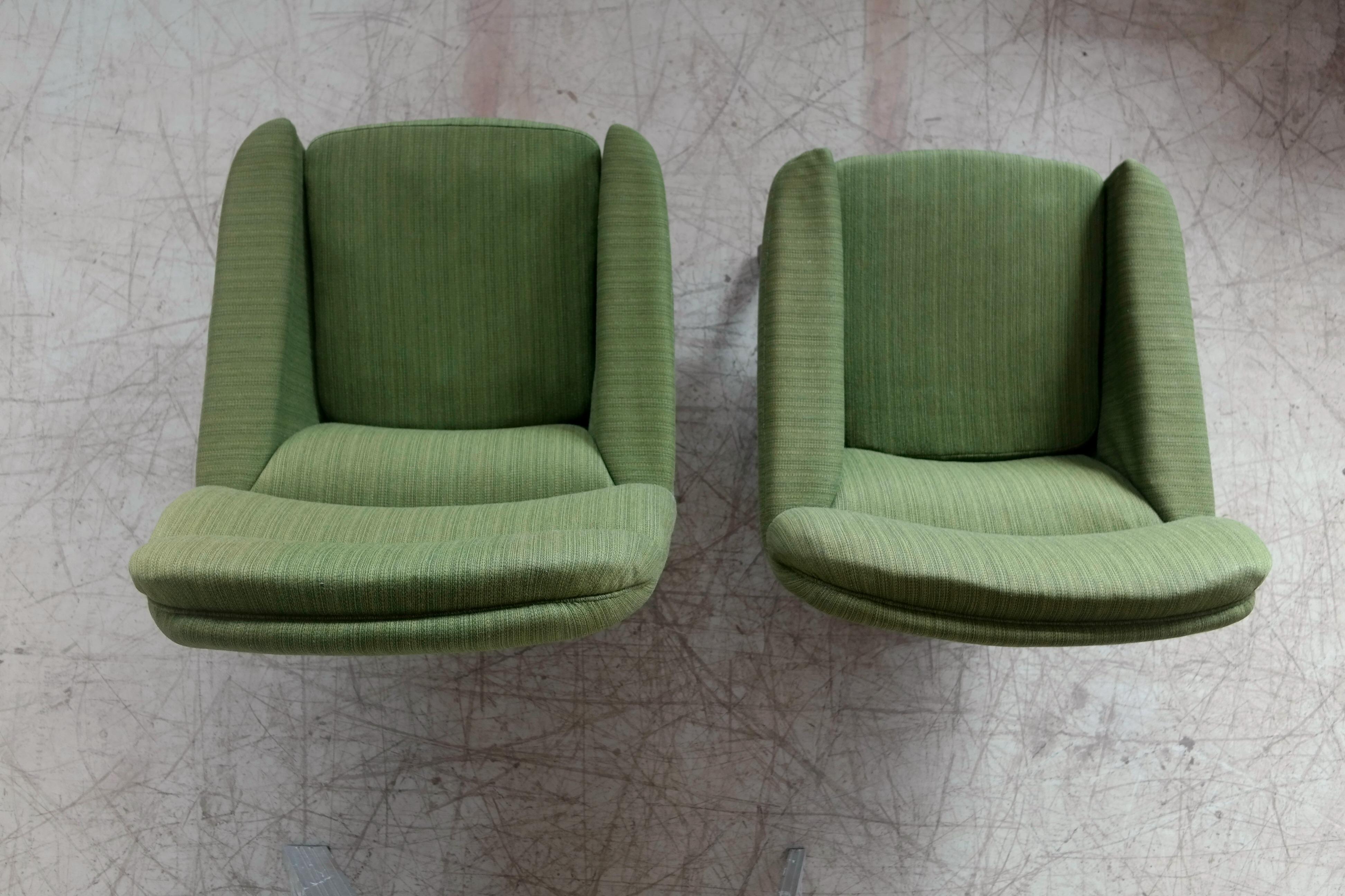 Pair of Danish Illum Wikkelso Style High and Low Lounge Chairs by Leif Hansen 6