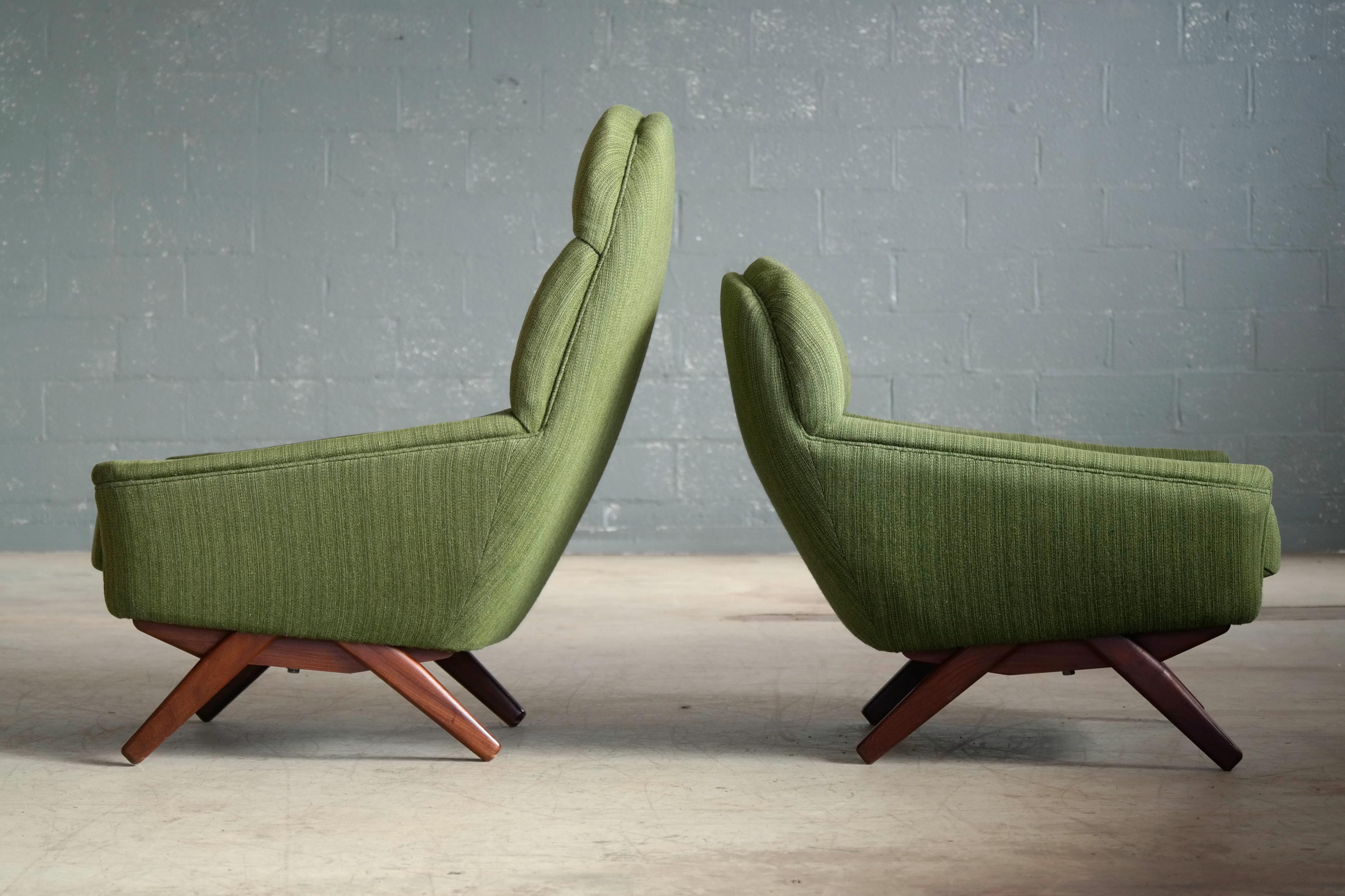 Pair of Danish Illum Wikkelso Style High and Low Lounge Chairs by Leif Hansen 2