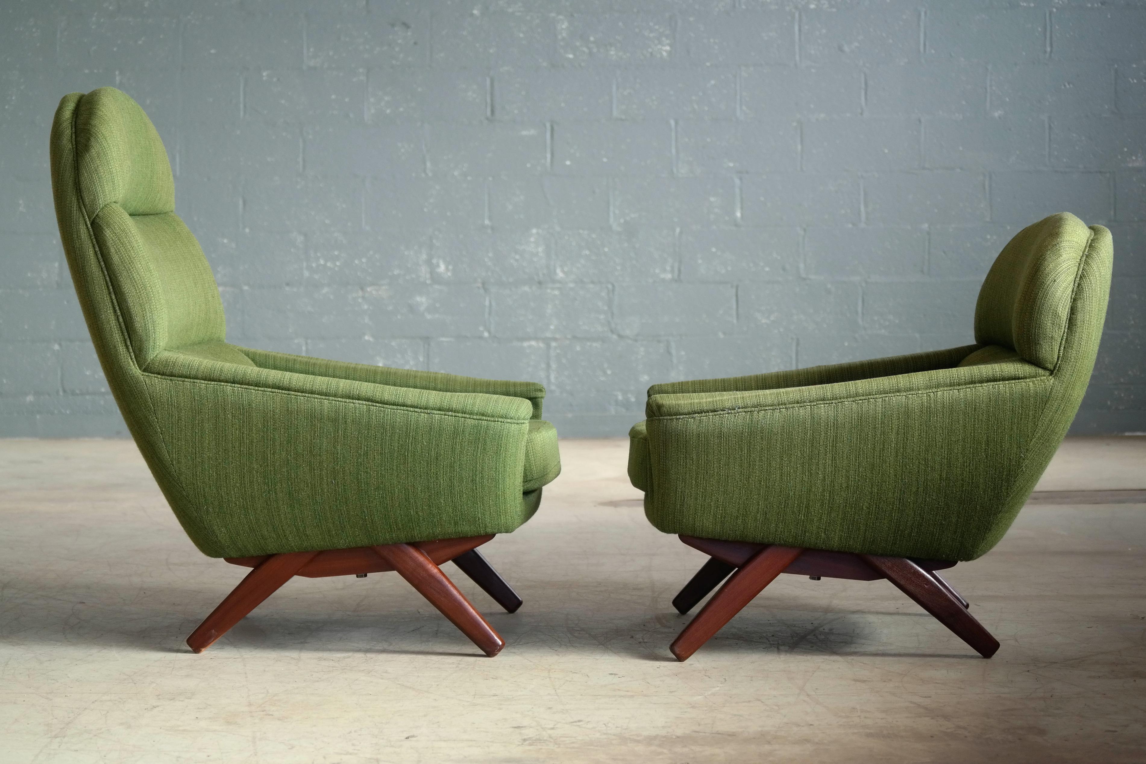 Pair of Danish Illum Wikkelso Style High and Low Lounge Chairs by Leif Hansen 3