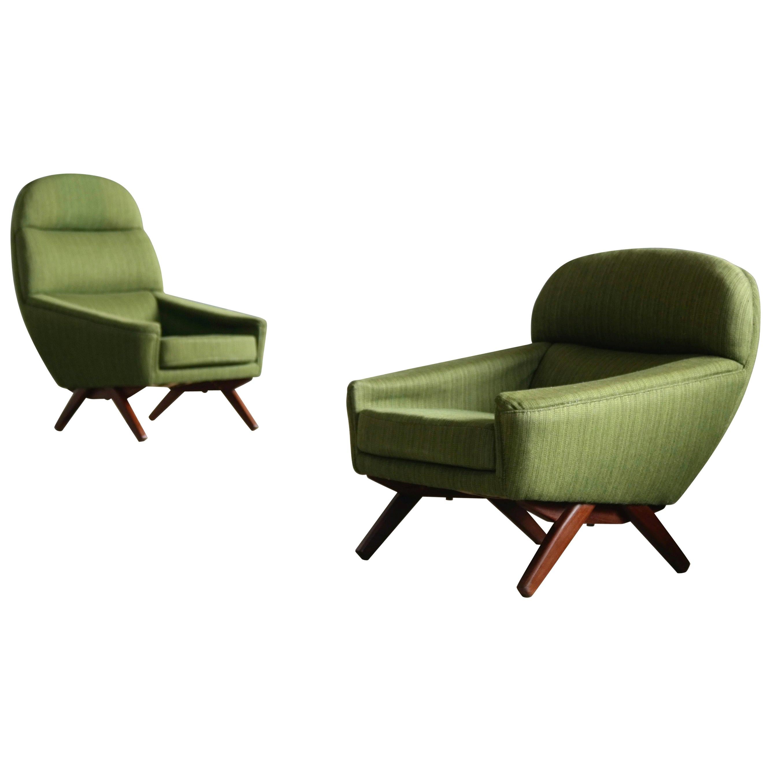 Pair of Danish Illum Wikkelso Style High and Low Lounge Chairs by Leif Hansen