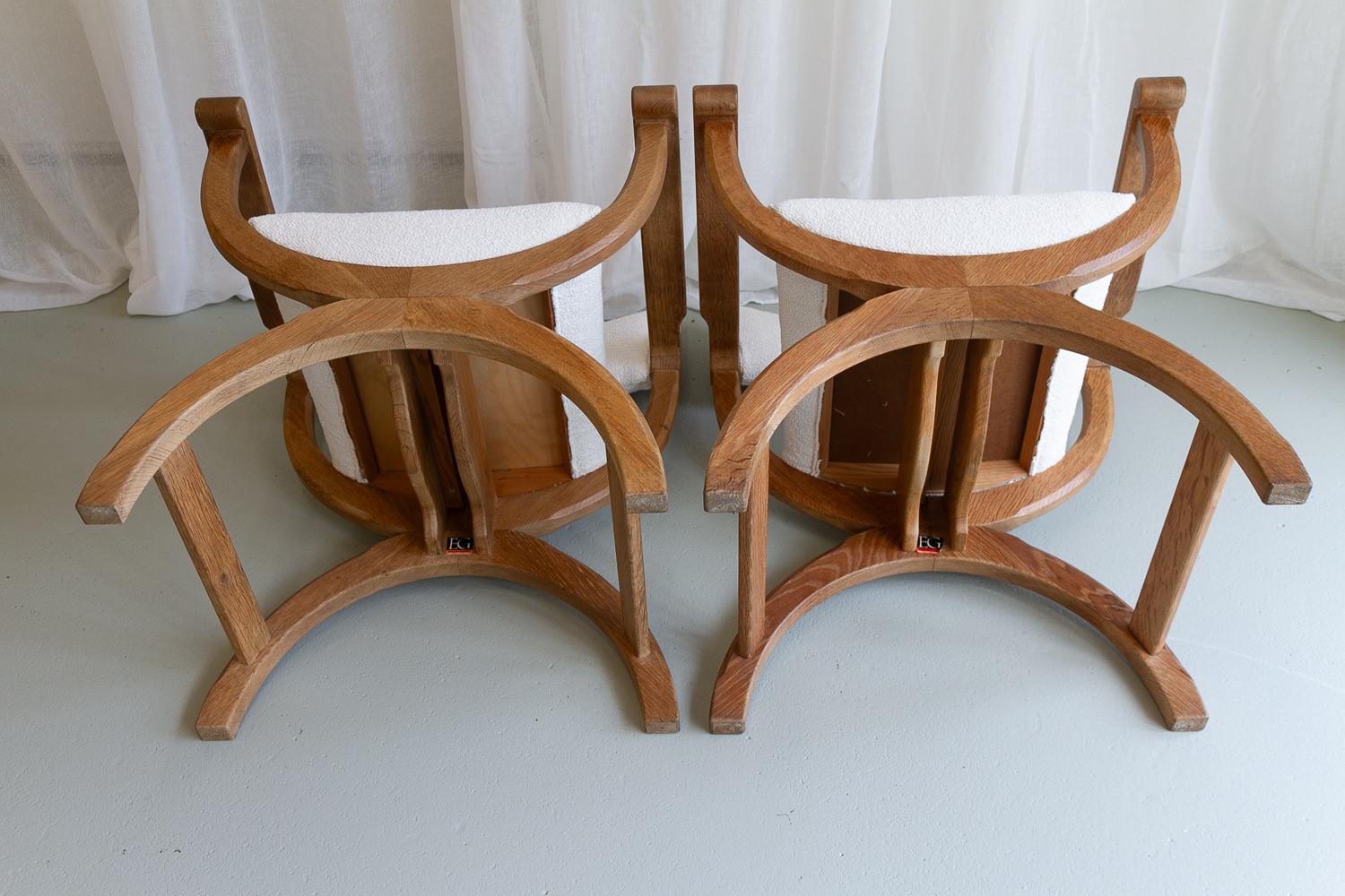 Pair of Danish Kurul Armchairs in Oak and Bouclé by Henning Kjærnulf, 1960s. 8