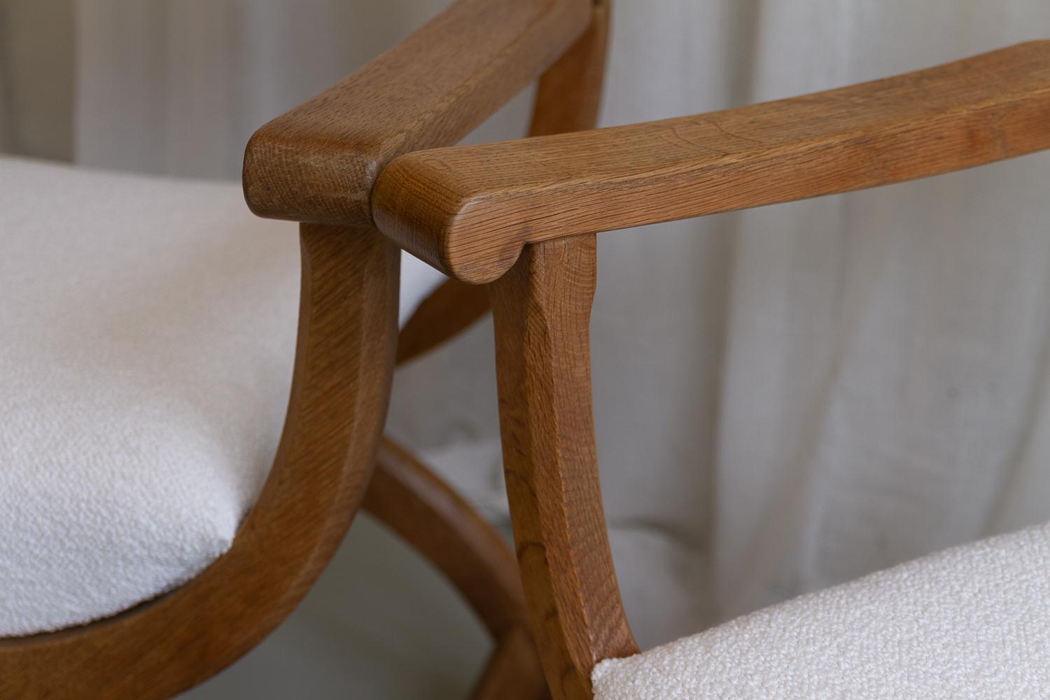 Pair of Danish Kurul Armchairs in Oak and Bouclé by Henning Kjærnulf, 1960s. 11
