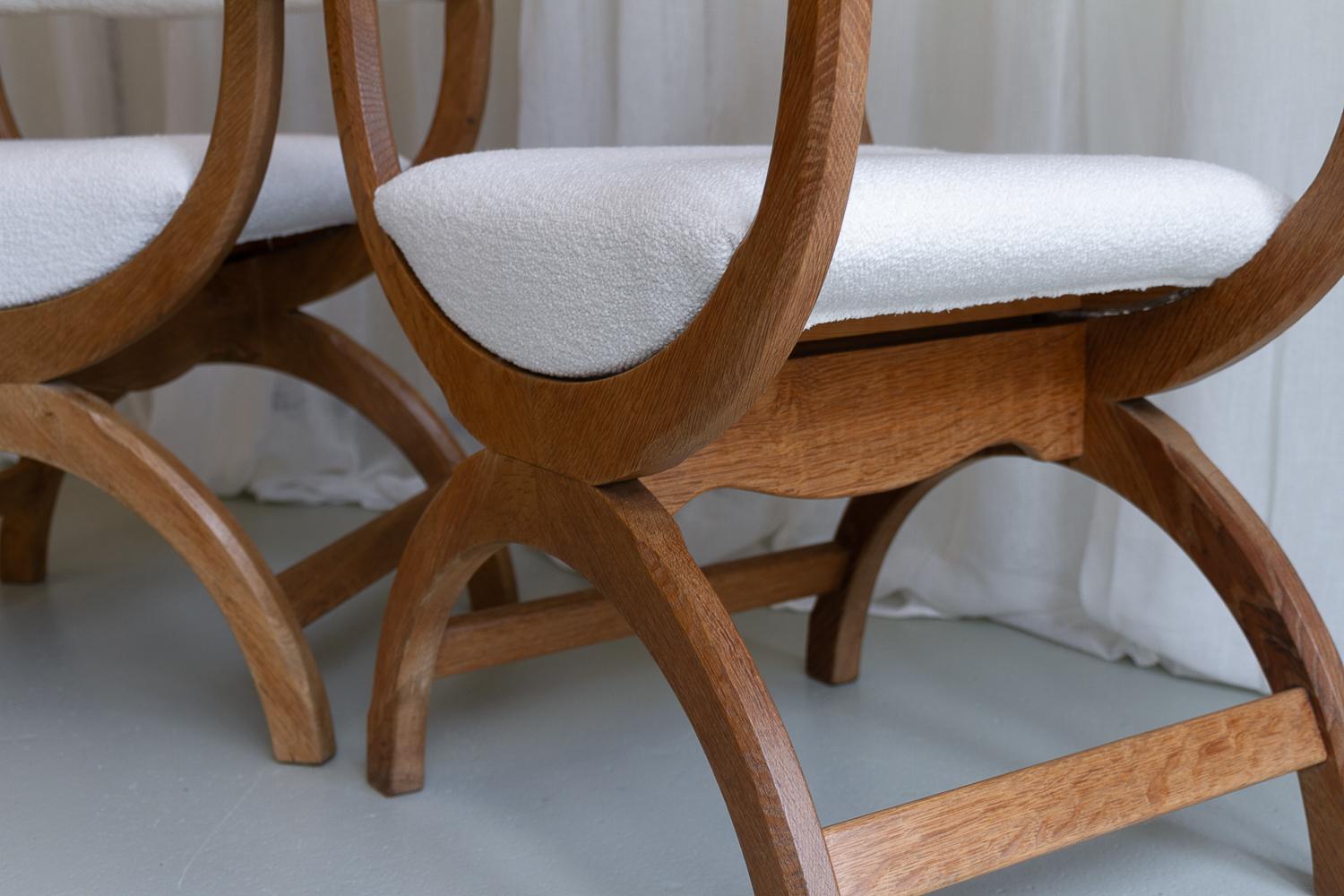 Pair of Danish Kurul Armchairs in Oak and Bouclé by Henning Kjærnulf, 1960s. 12