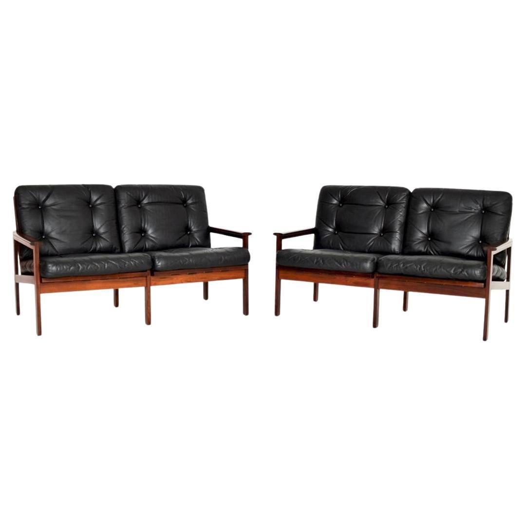 Pair of Danish Leather Capella Sofas by Illum Wikkelso