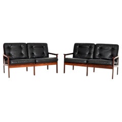 Pair of Danish Leather Capella Sofas by Illum Wikkelso