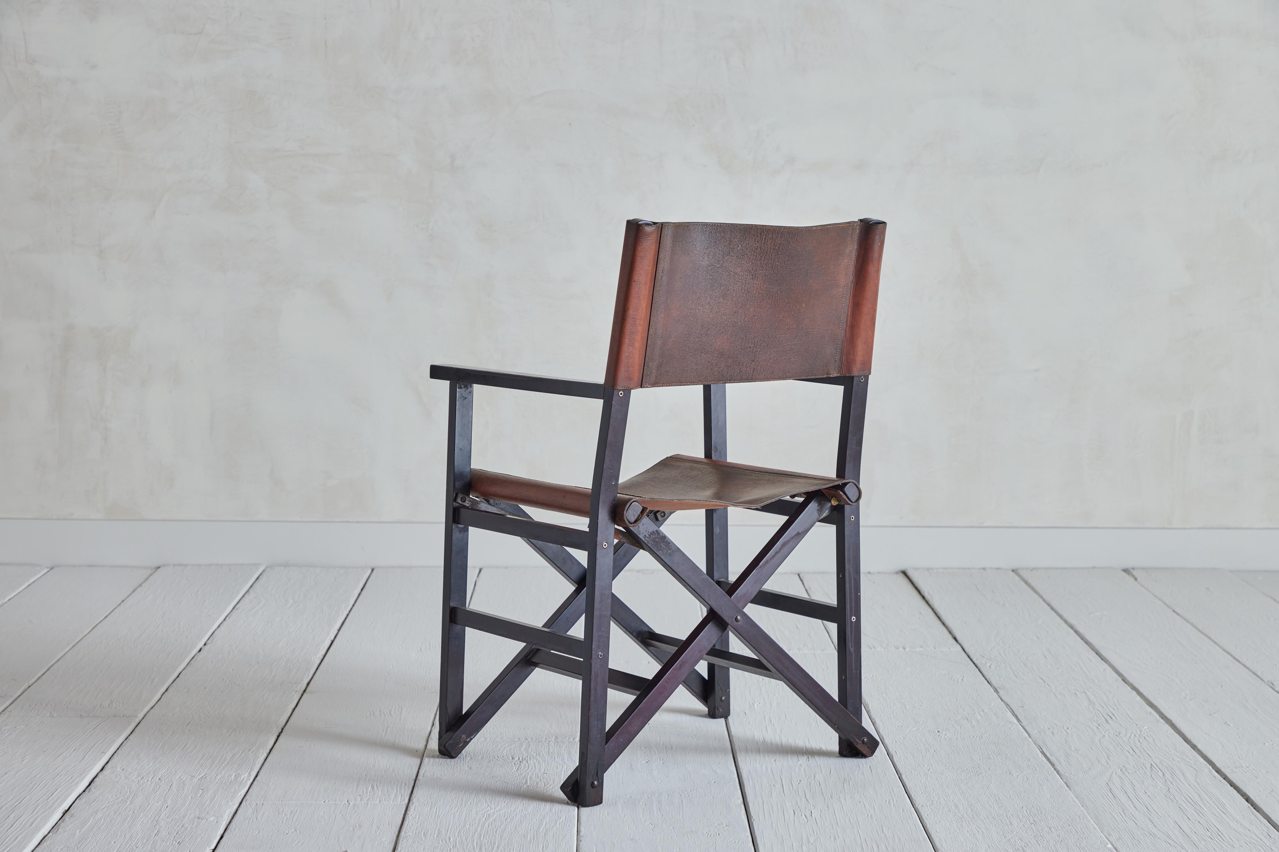 20th Century Pair of Danish Leather Folding Director's Chairs For Sale