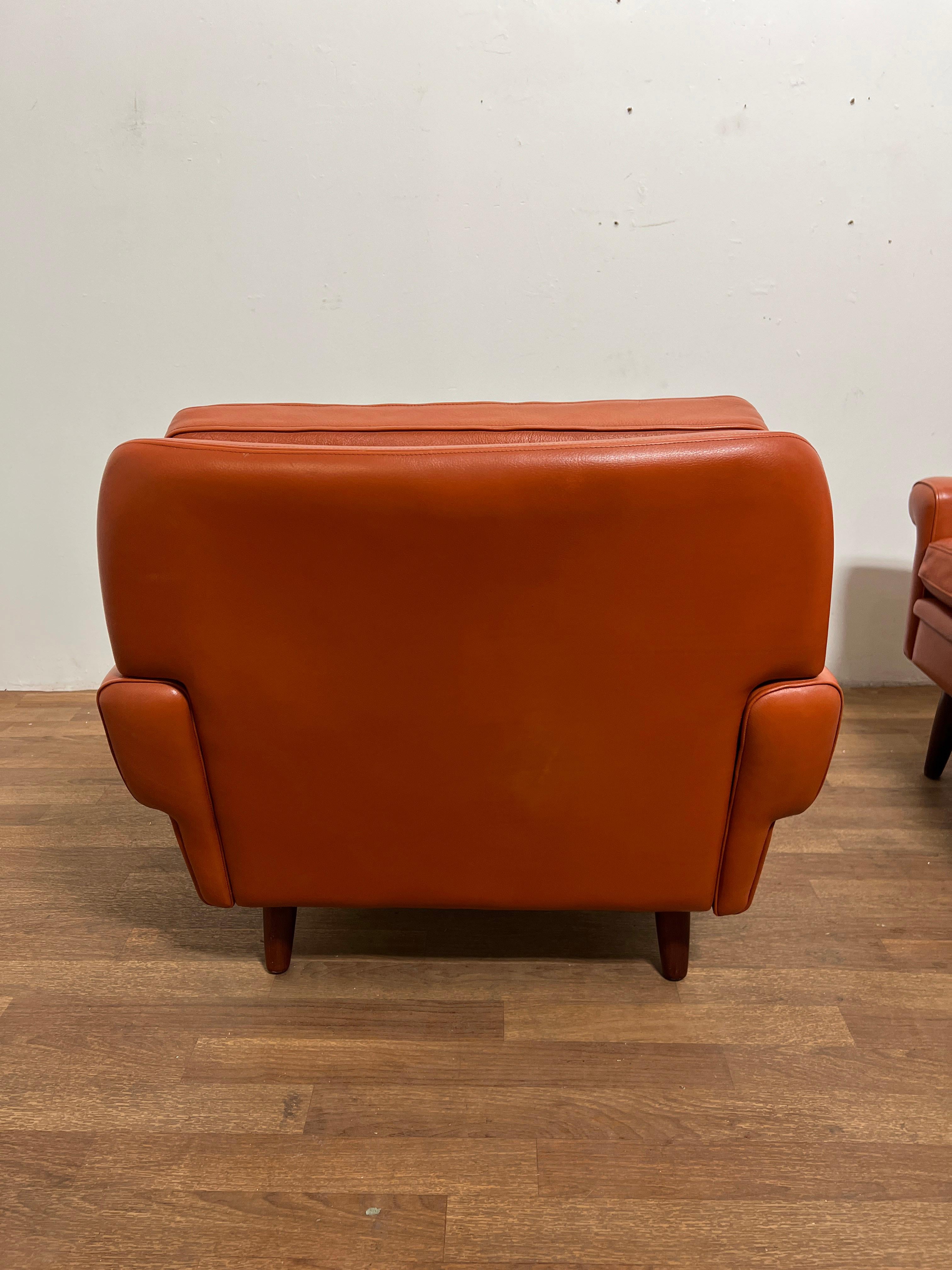 Mid-20th Century Pair of Danish Leather Lounge Chairs by Svend Skipper, Circa 1960s For Sale