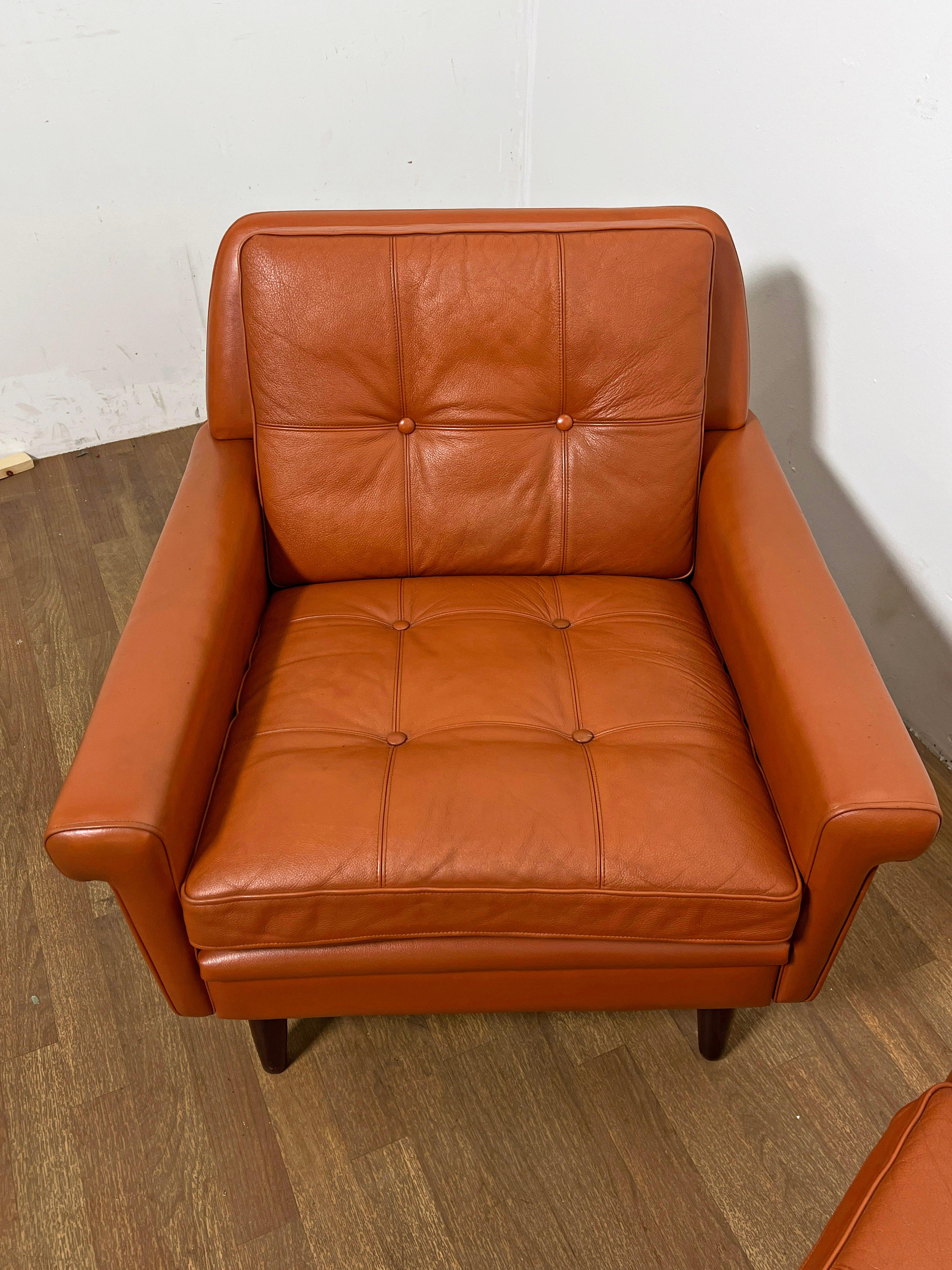 Pair of Danish Leather Lounge Chairs by Svend Skipper, Circa 1960s For Sale 3