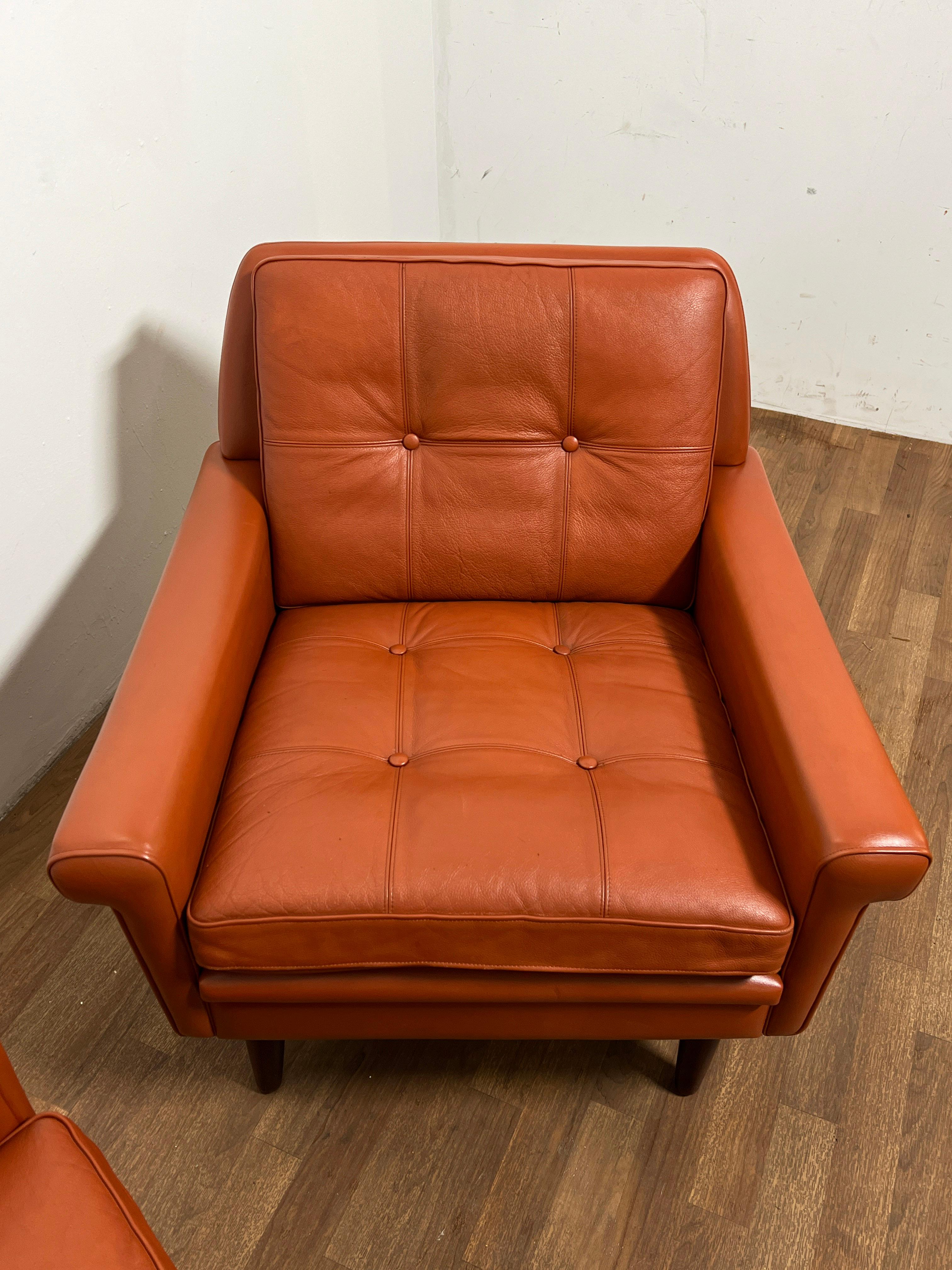 Pair of Danish Leather Lounge Chairs by Svend Skipper, Circa 1960s For Sale 4