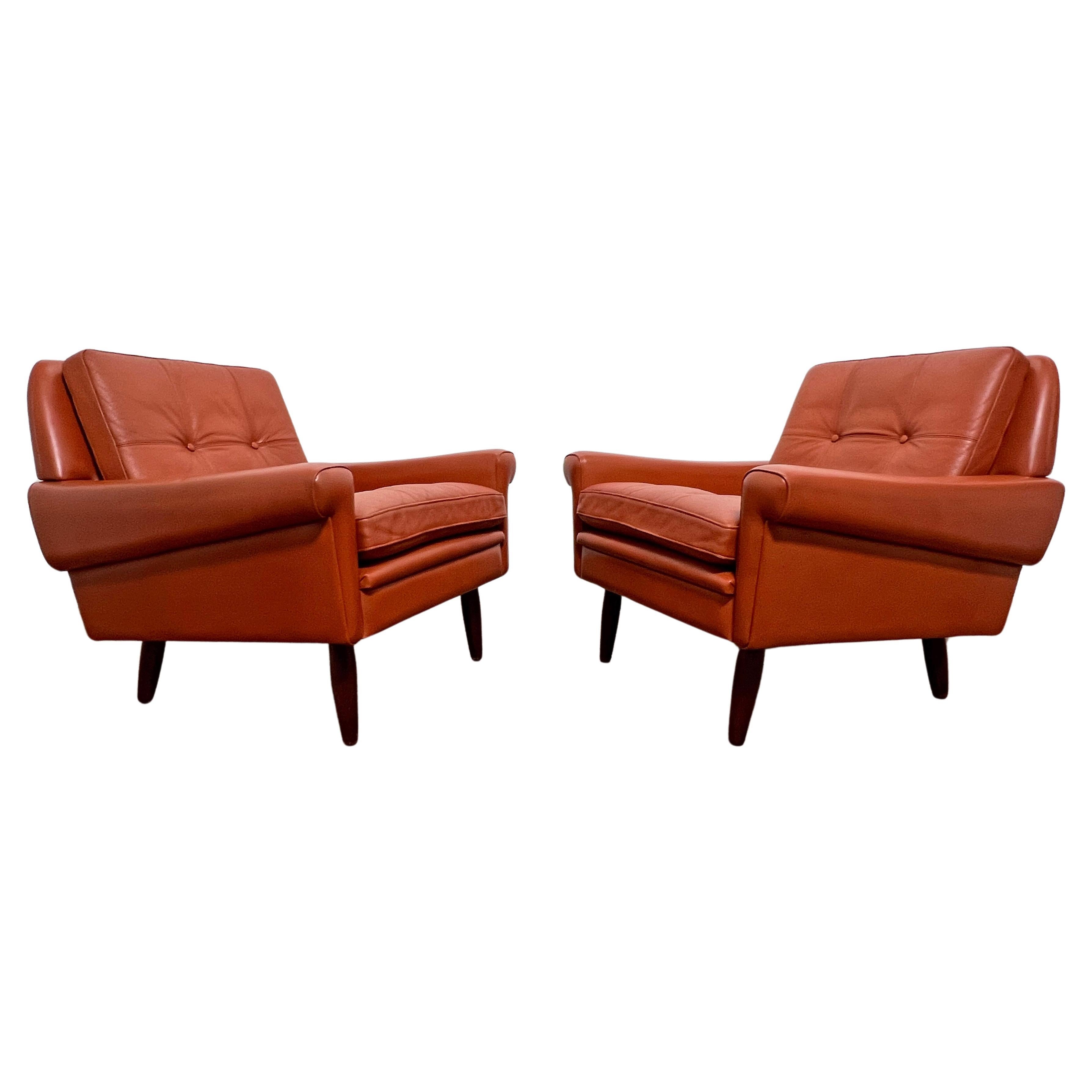 Pair of Danish Leather Lounge Chairs by Svend Skipper, Circa 1960s For Sale