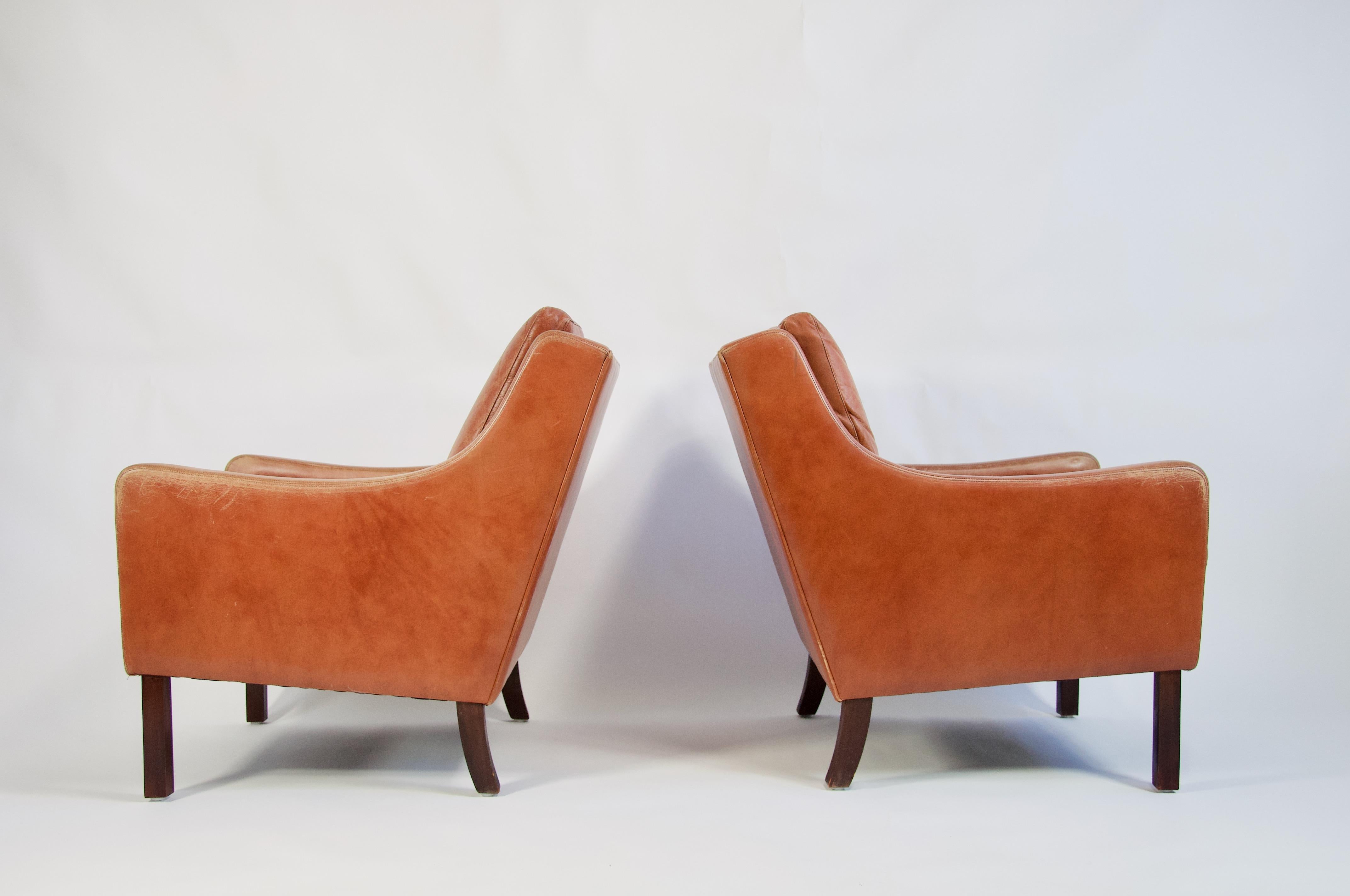 Scandinavian Modern Pair of Danish Leather Lounge Chairs