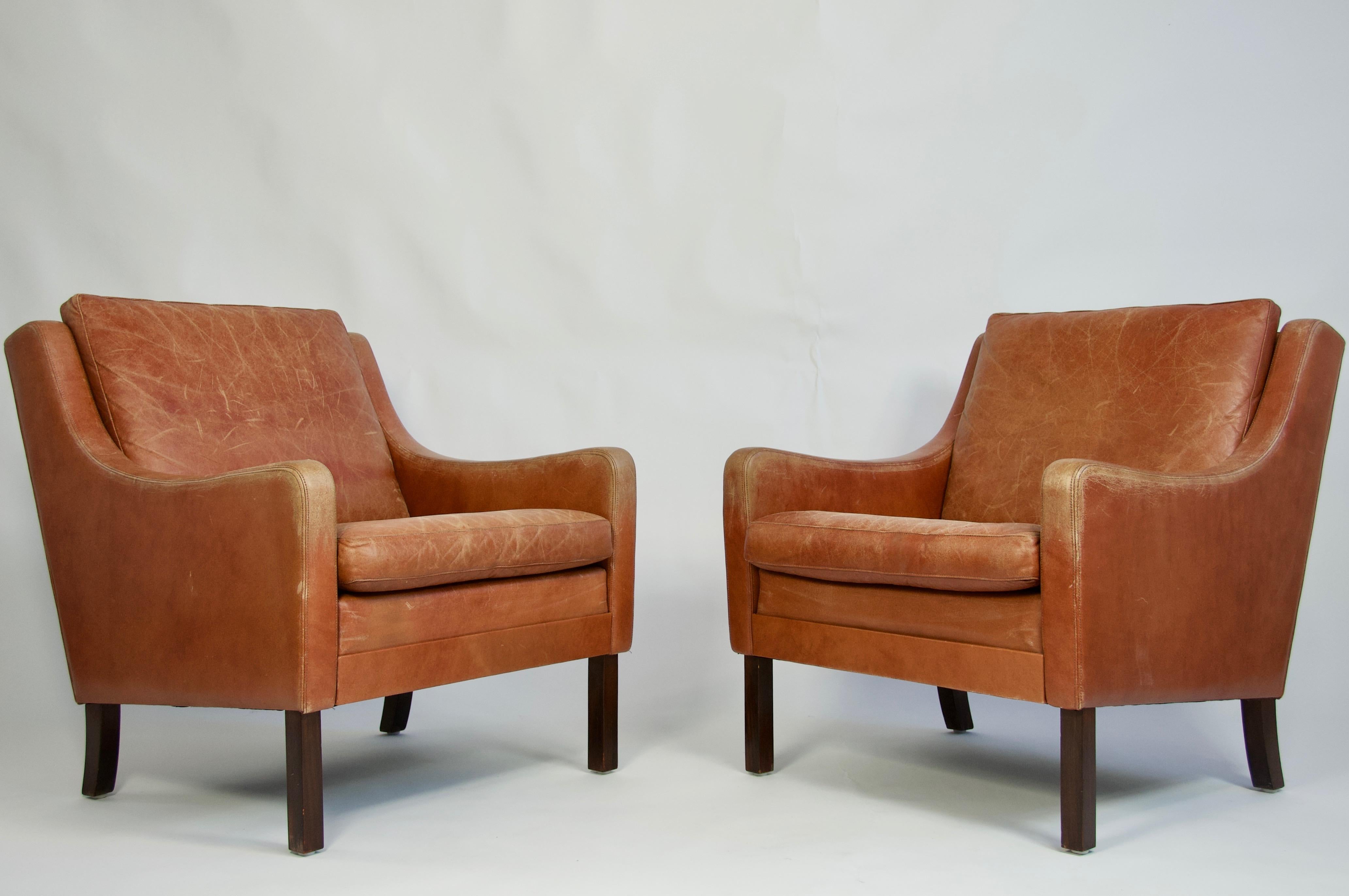 Pair of Danish Leather Lounge Chairs In Good Condition In Turners Falls, MA