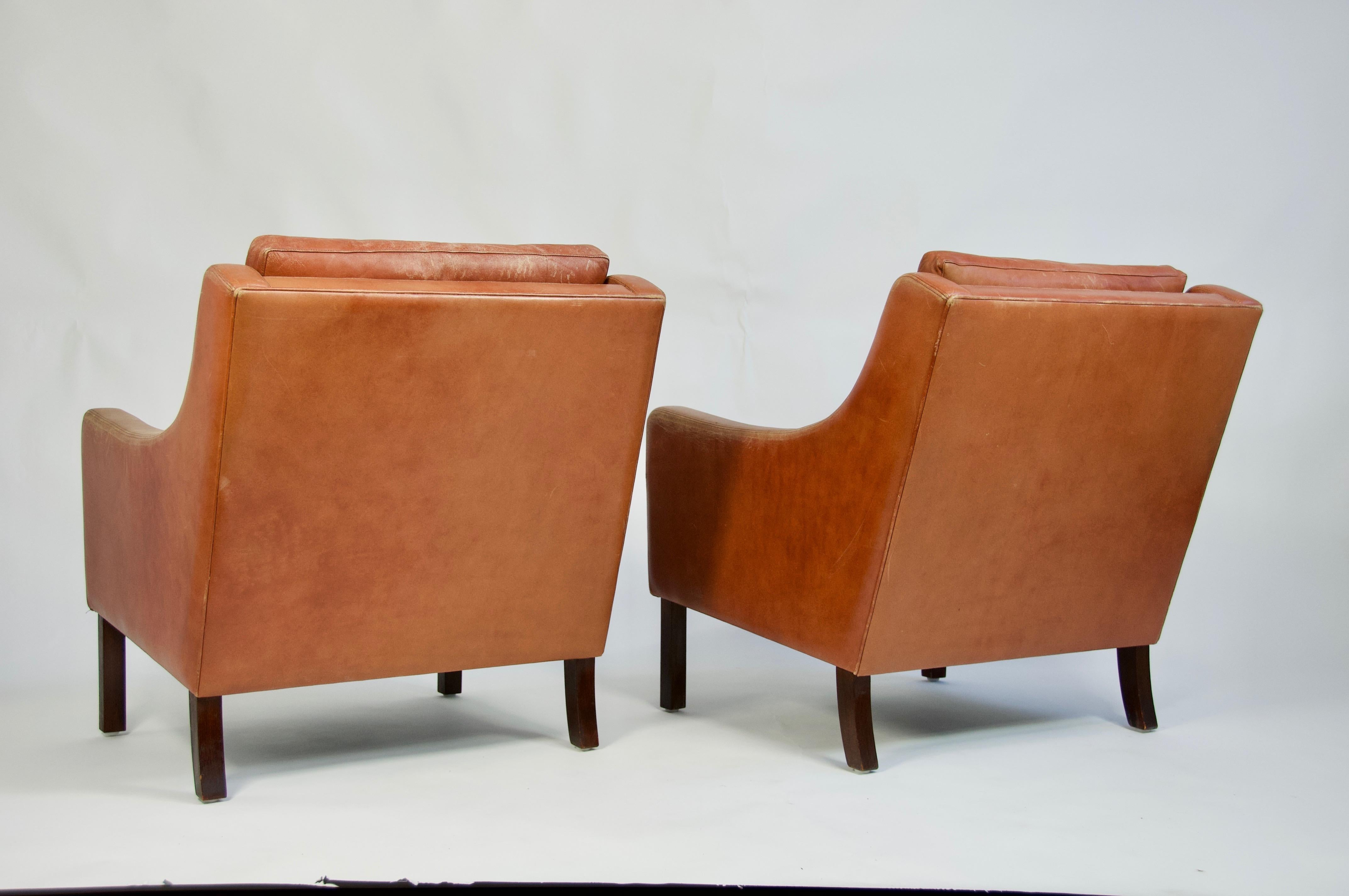 20th Century Pair of Danish Leather Lounge Chairs